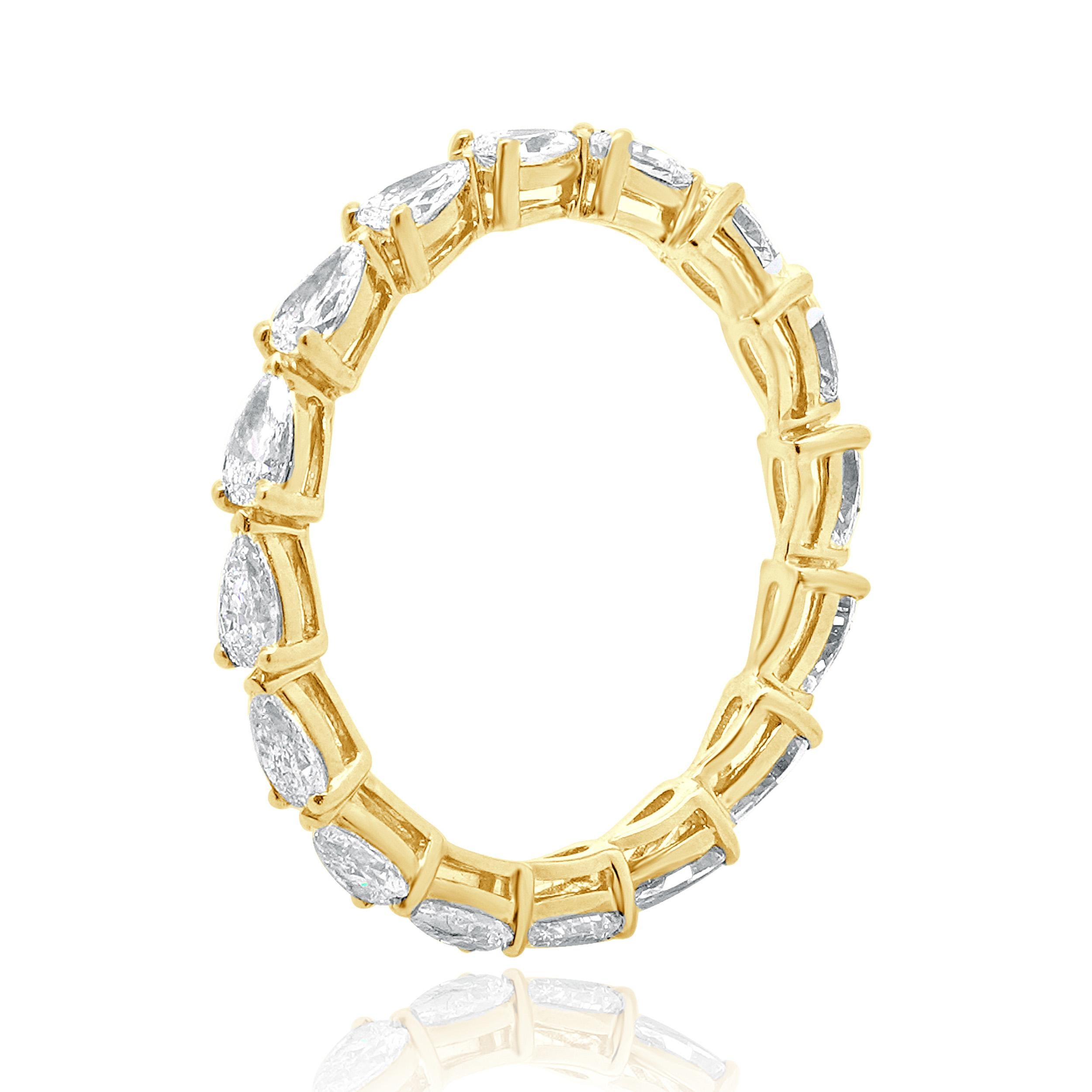 Women's or Men's 14 Karat Yellow Gold Pear Cut Diamond Eternity Band For Sale