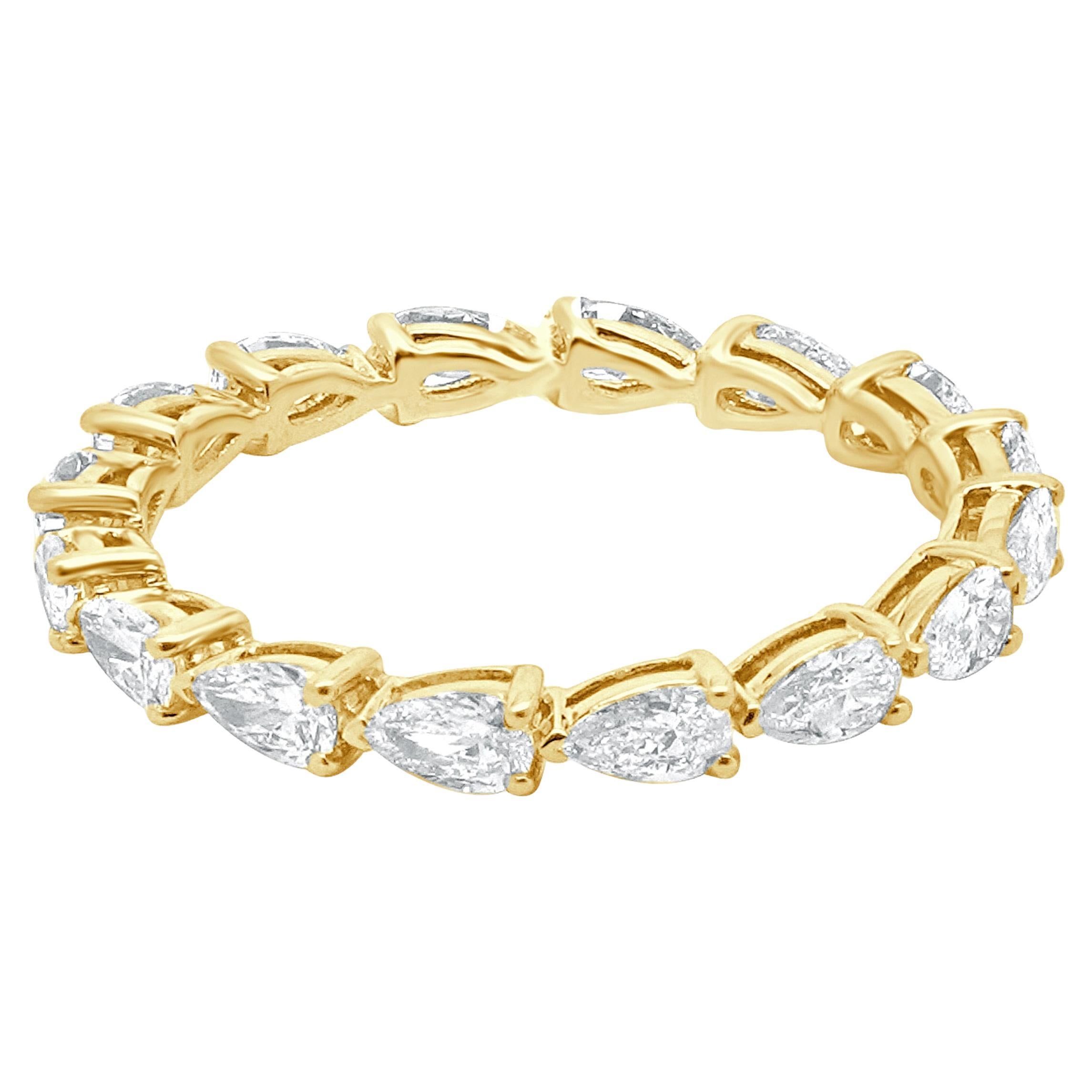 14 Karat Yellow Gold Pear Cut Diamond Eternity Band For Sale