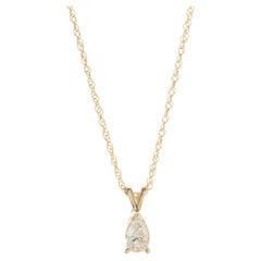 14 Karat Yellow Gold Pear Cut Diamond Solitaire Necklace