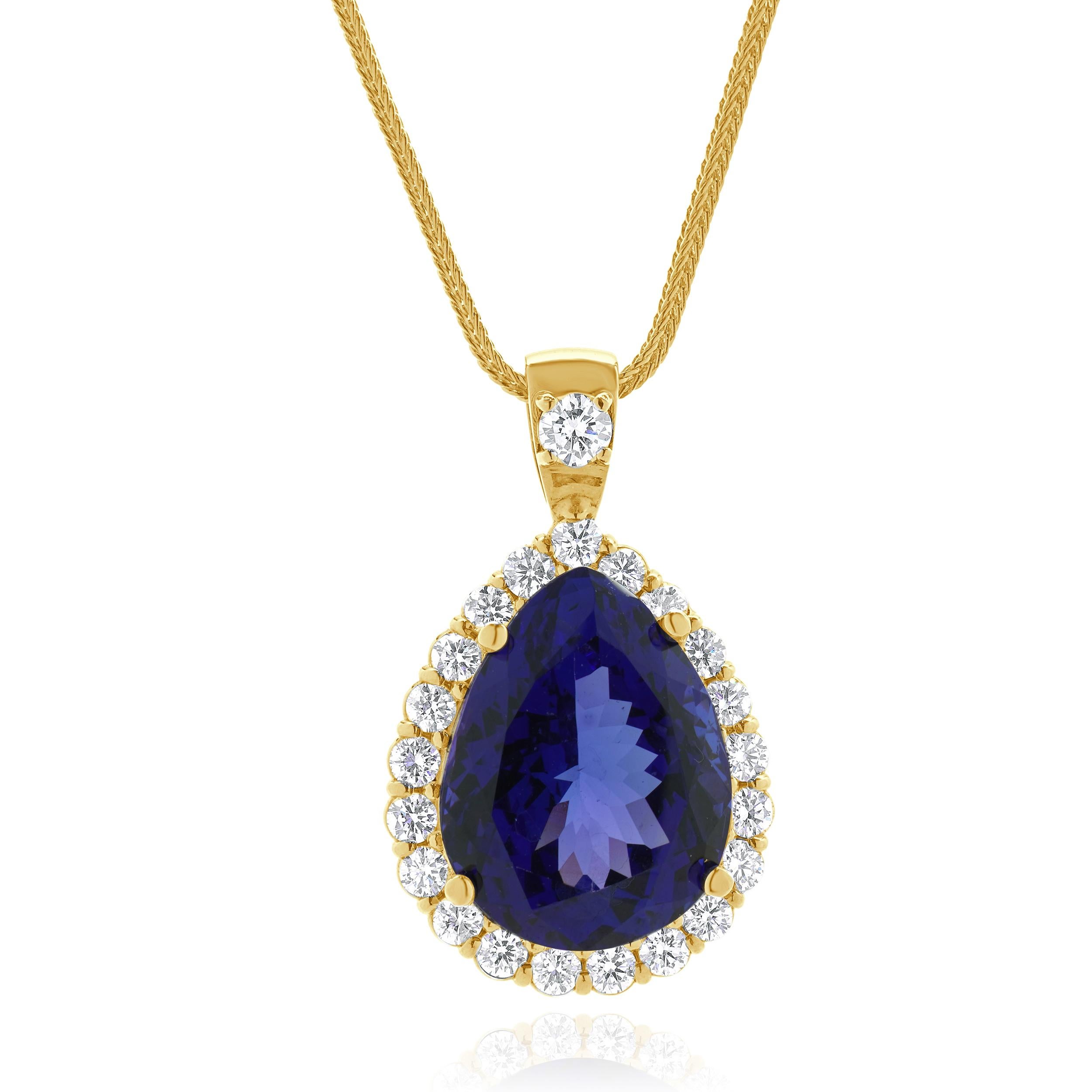 Concepteur : personnalisé
Matériau : Or jaune 14K
Diamant : 21 diamants ronds de taille brillant = 2.10cttw
Couleur : H
Clarté : SI1-I2
Tanzanite : 1 taille poire = 24,50ct
Longueur : le collier mesure 28.75 pouces de long.
Poids : 27,39 grammes
