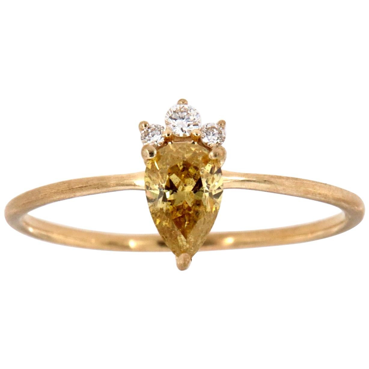 14 Karat Yellow Gold Pear Fancy Intense Yellow Diamond Ring 'Center-1/3 Carat'
