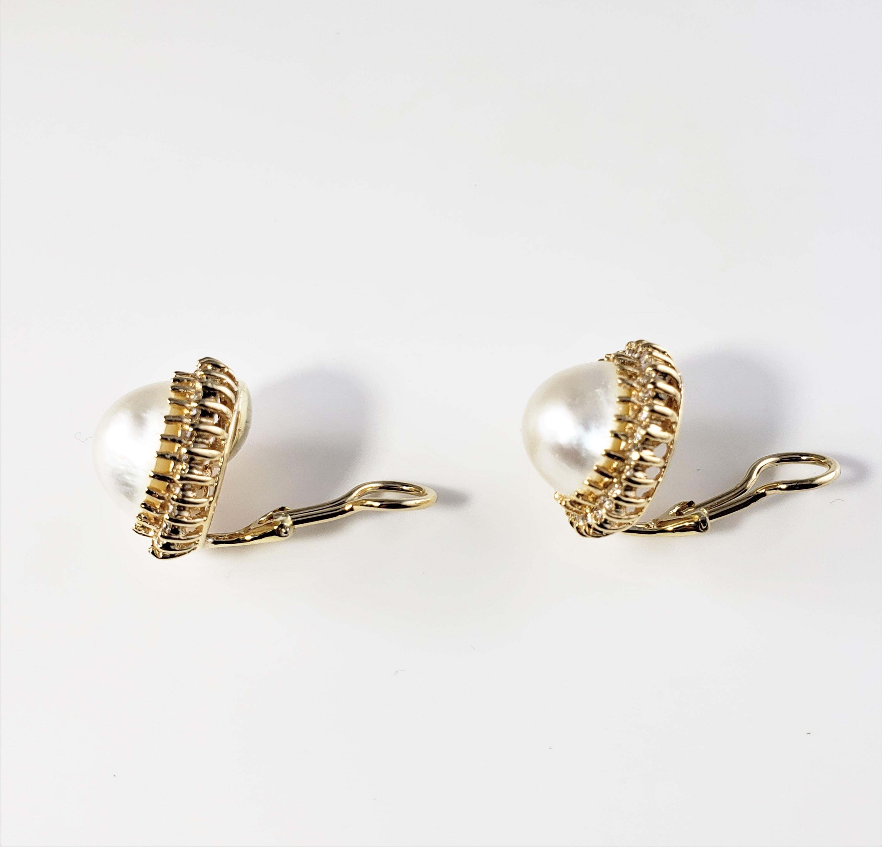 Women's 14 Karat Yellow Gold Pearl and Diamond Clip On Earrings For Sale