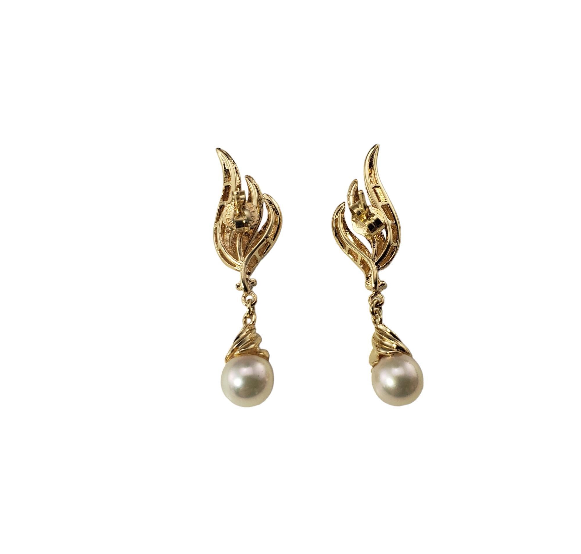 14 Karat Yellow Gold Pearl and Diamond Earrings #15519 In Good Condition For Sale In Washington Depot, CT