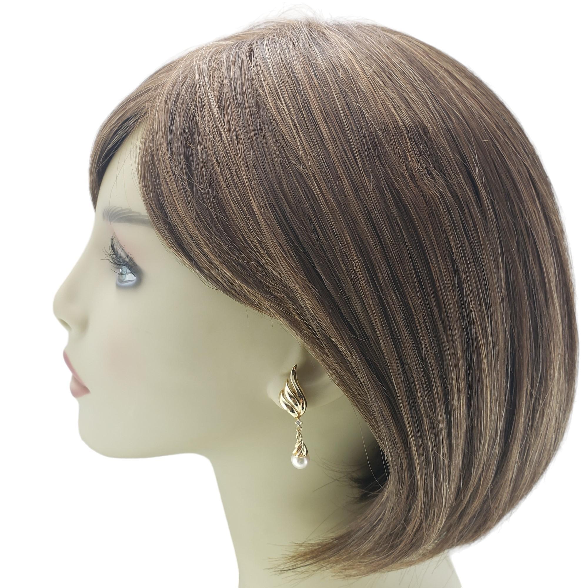 Women's 14 Karat Yellow Gold Pearl and Diamond Earrings #15519 For Sale