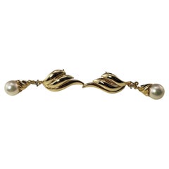 Pendientes de perlas y diamantes de oro amarillo de 14 quilates #15519