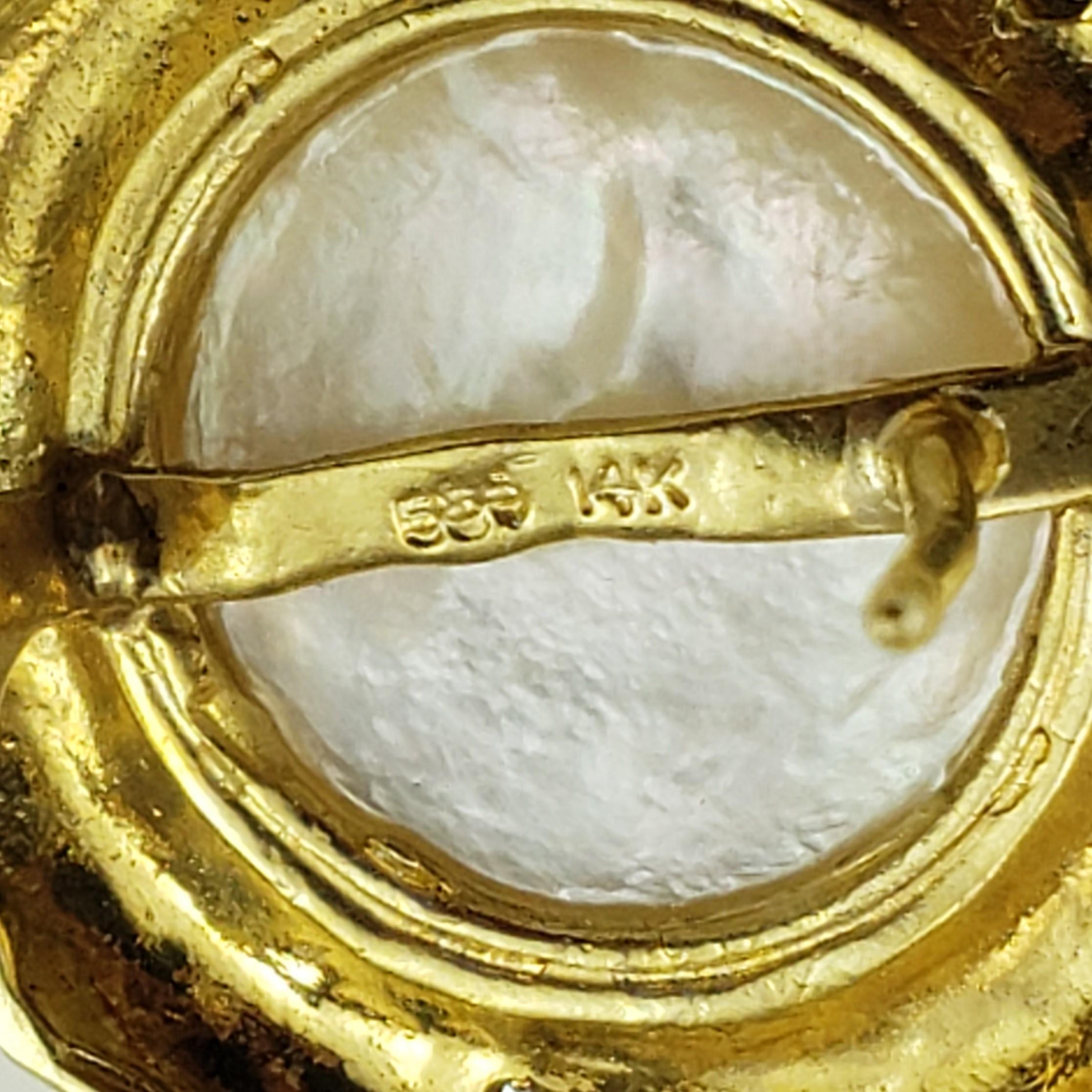 14 Karat Yellow Gold Pearl and Diamond Earrings #18983 In Good Condition For Sale In Washington Depot, CT