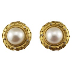 Pendientes de perlas y diamantes de oro amarillo de 14 quilates #18983