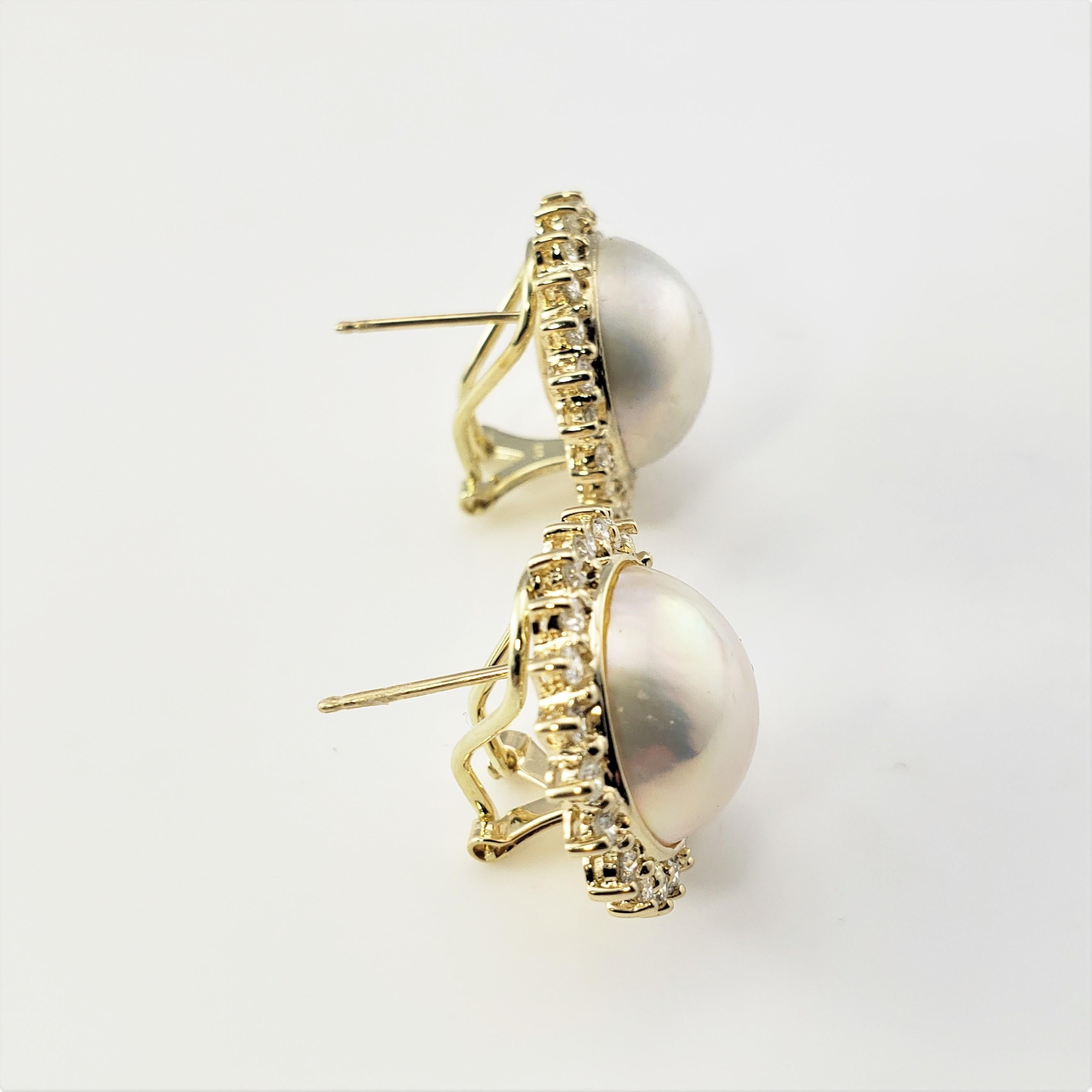 Brilliant Cut 14 Karat Yellow Gold Pearl and Diamond Earrings For Sale