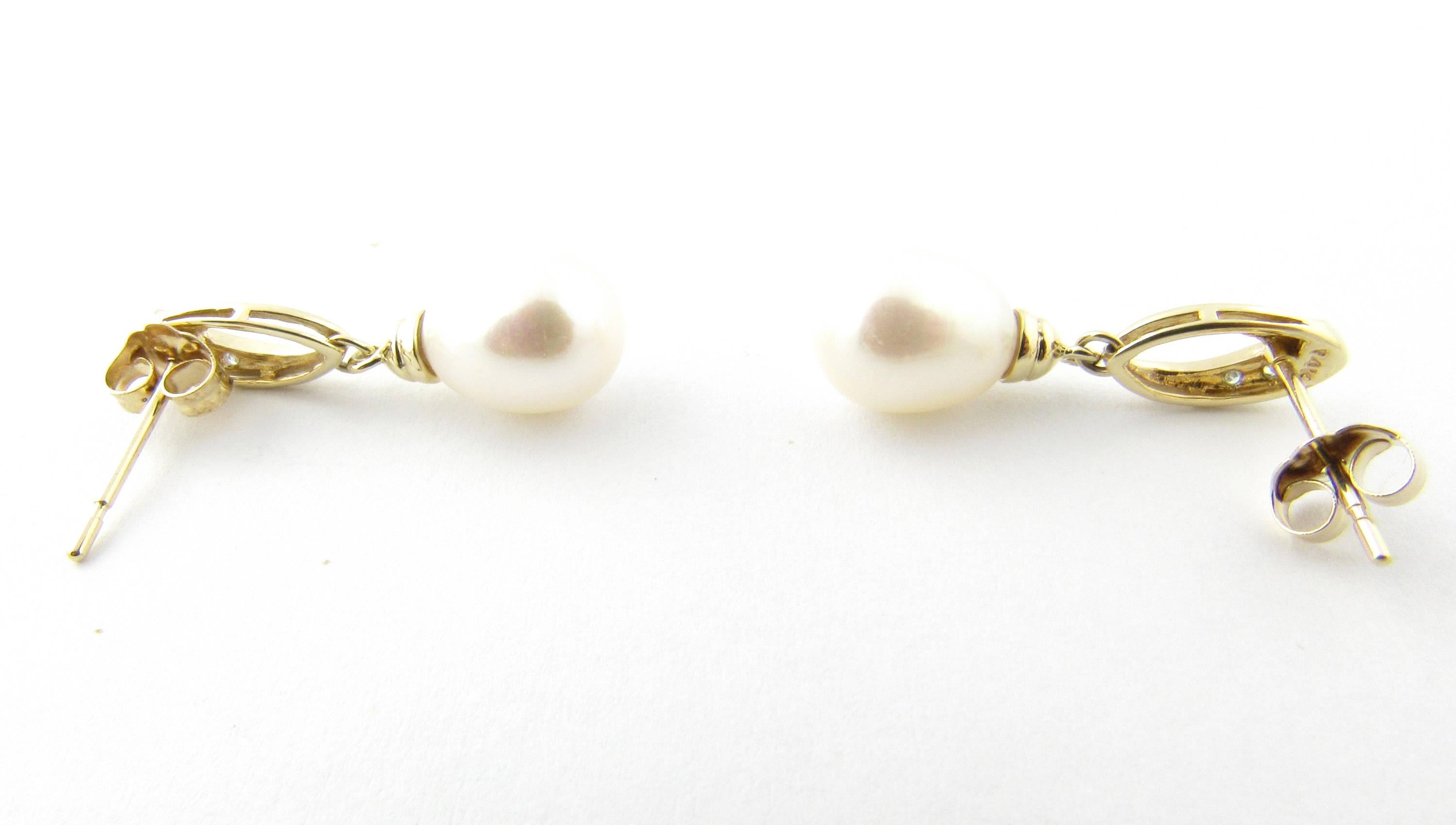 Women's 14 Karat Yellow Gold Pearl and Diamond Earrings