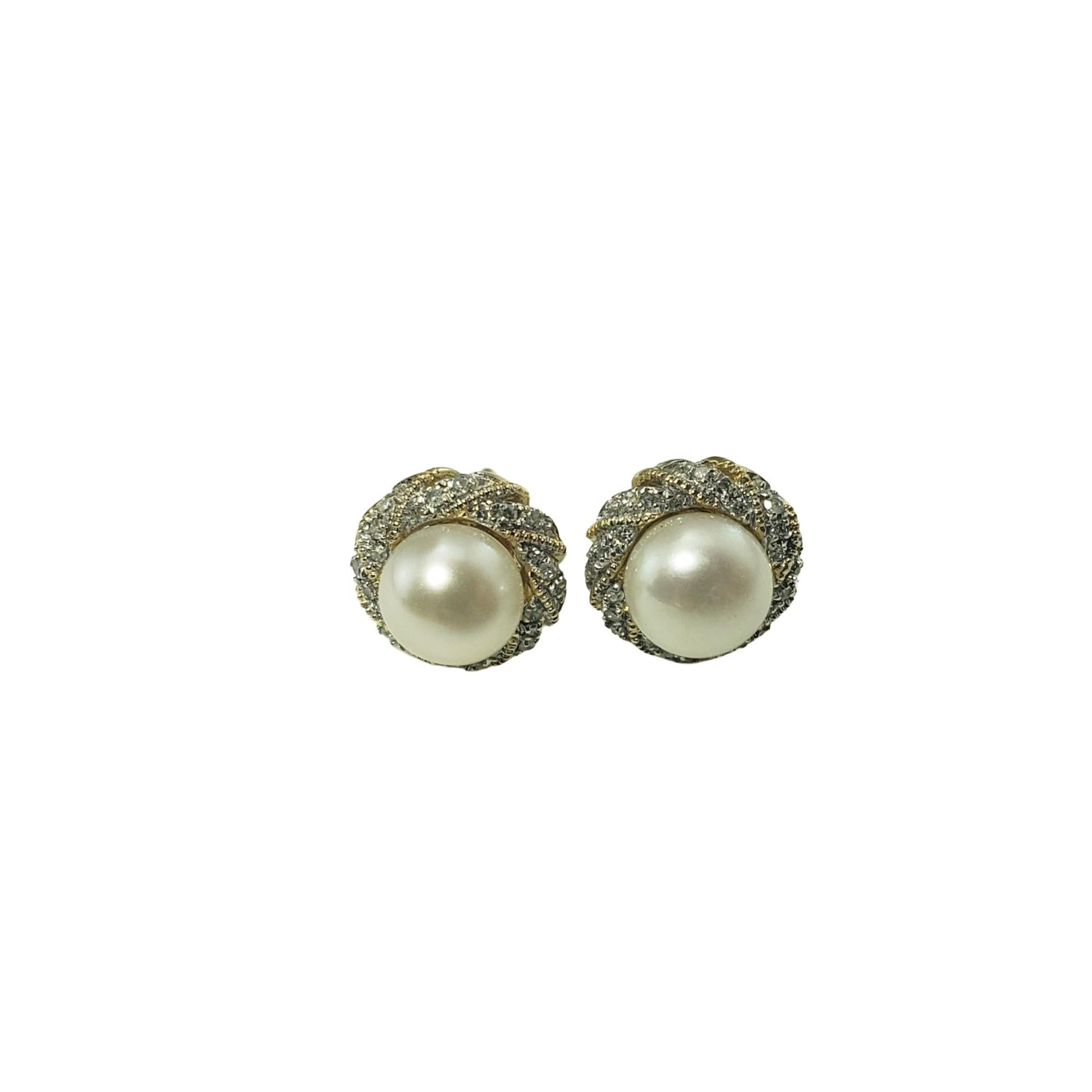 14 Karat Yellow Gold Pearl and Diamond Earrings 1