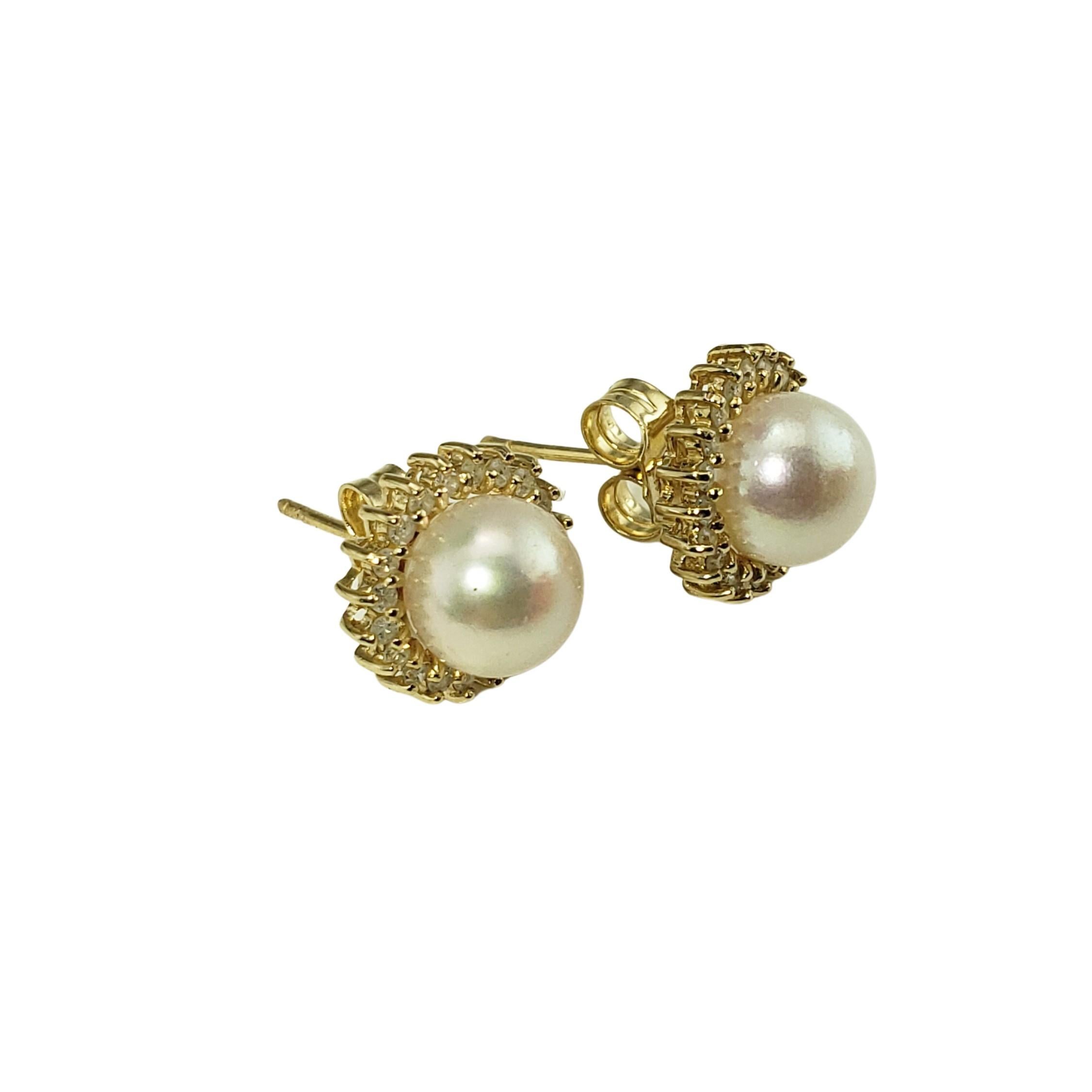 14 Karat Yellow Gold Pearl and Diamond Earrings 1