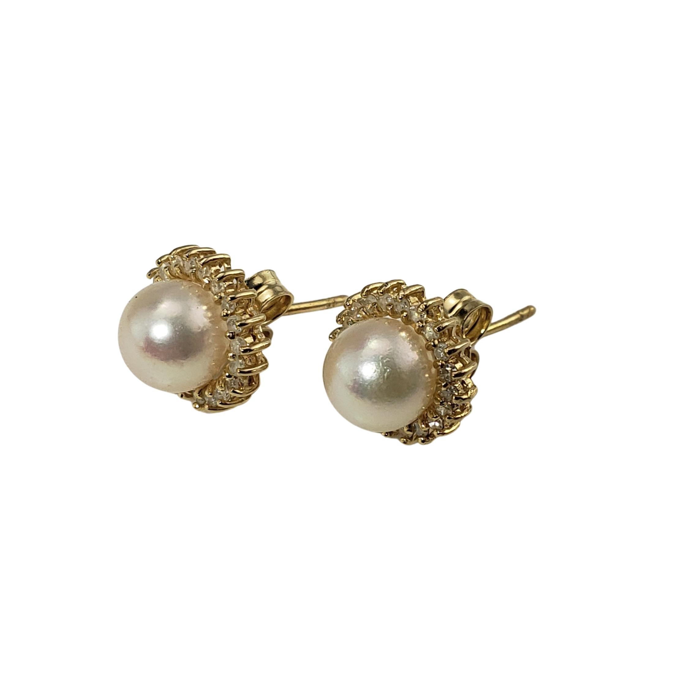 14 Karat Yellow Gold Pearl and Diamond Earrings 2