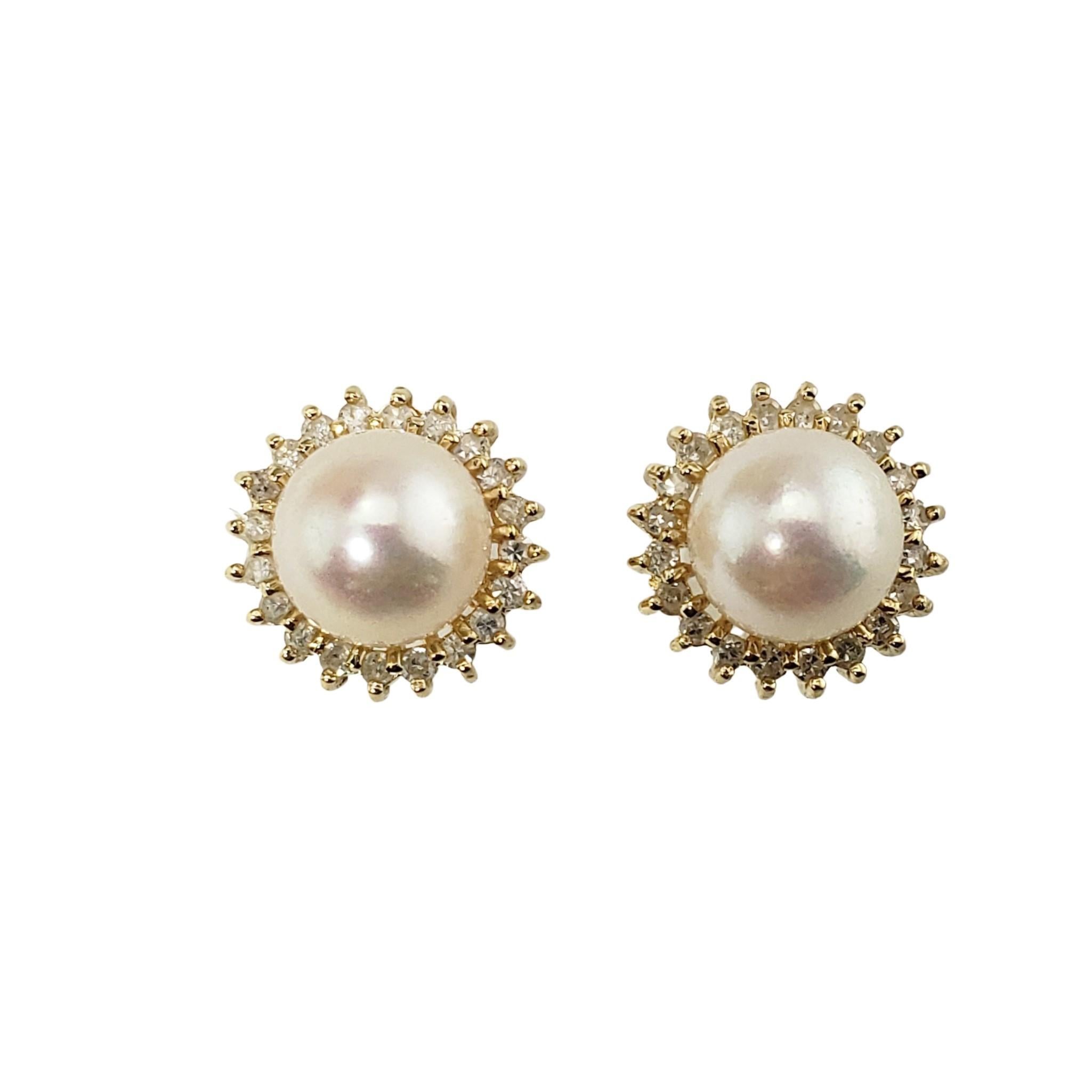 14 Karat Yellow Gold Pearl and Diamond Earrings 4