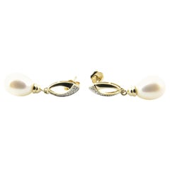 Vintage 14 Karat Yellow Gold Pearl and Diamond Earrings
