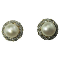 Boucles d'oreilles en or jaune 14 carats, perles et diamants