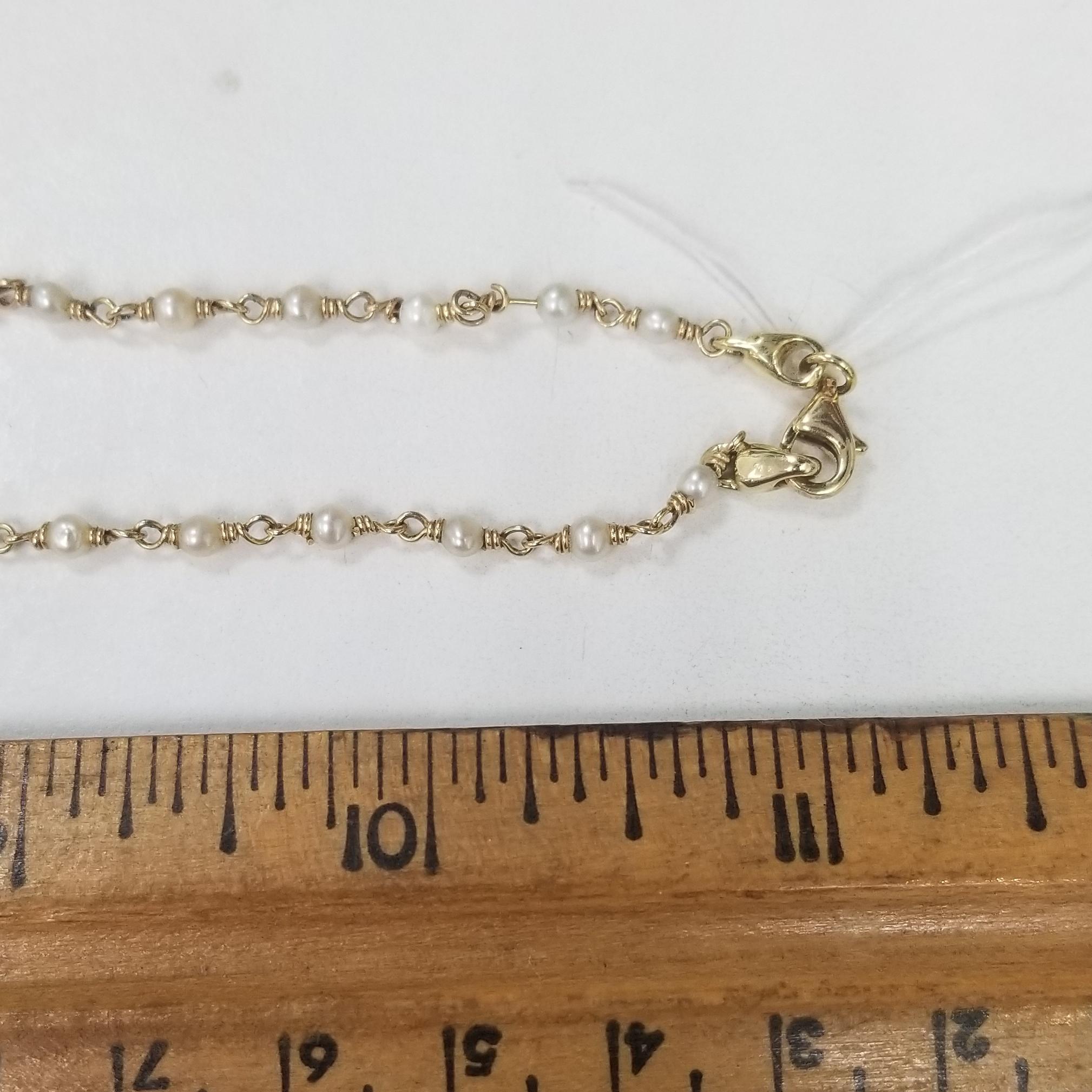 14 Karat Yellow Gold Pearl and Diamond Fab Necklace with Multi Color Gemstones In Excellent Condition In Los Angeles, CA
