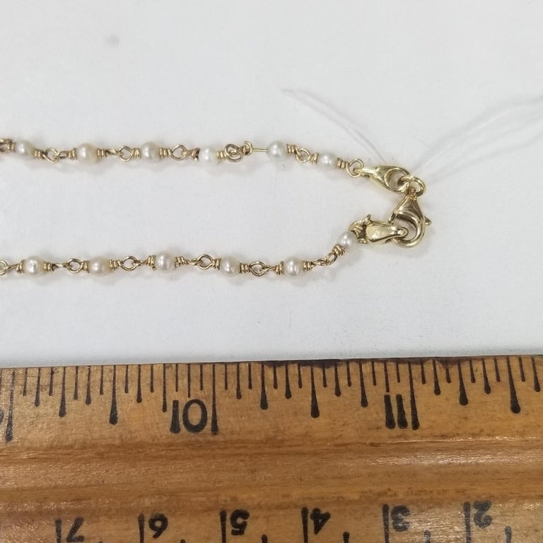 14 Karat Yellow Gold Pearl and Diamond Fab Necklace with Multi Color Gemstones In Excellent Condition For Sale In Los Angeles, CA