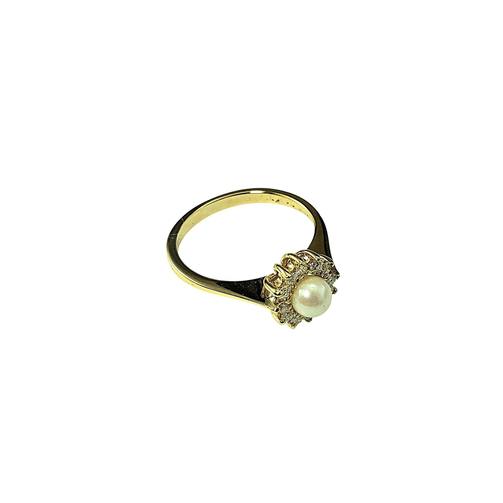 Anello con perla e diamante in oro giallo 14 carati misura 5,25 #21437 In condizioni buone a Washington Depot, CT