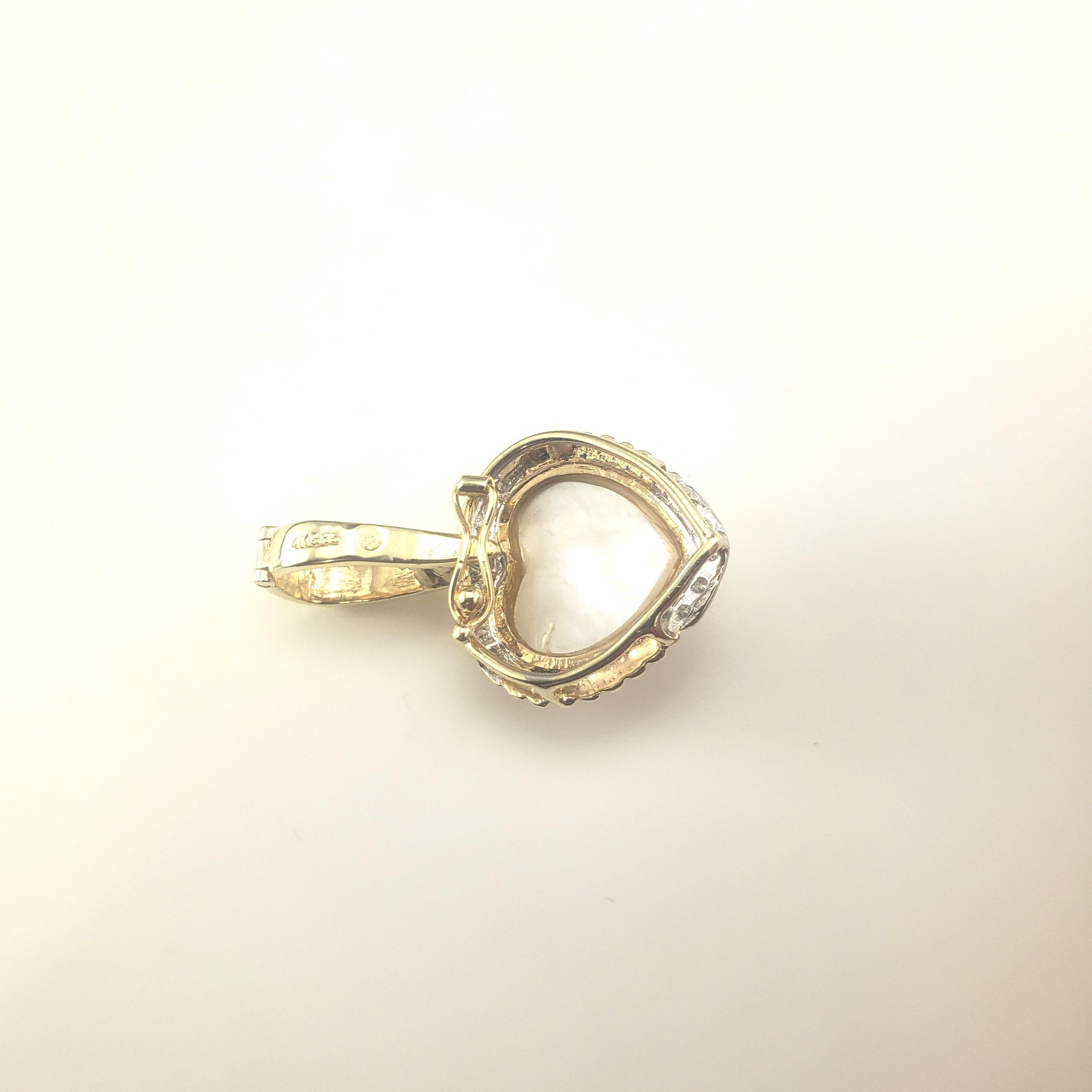 14 Karat Yellow Gold Pearl and Diamond Heart Pendant Enhancer #16801 In Good Condition For Sale In Washington Depot, CT