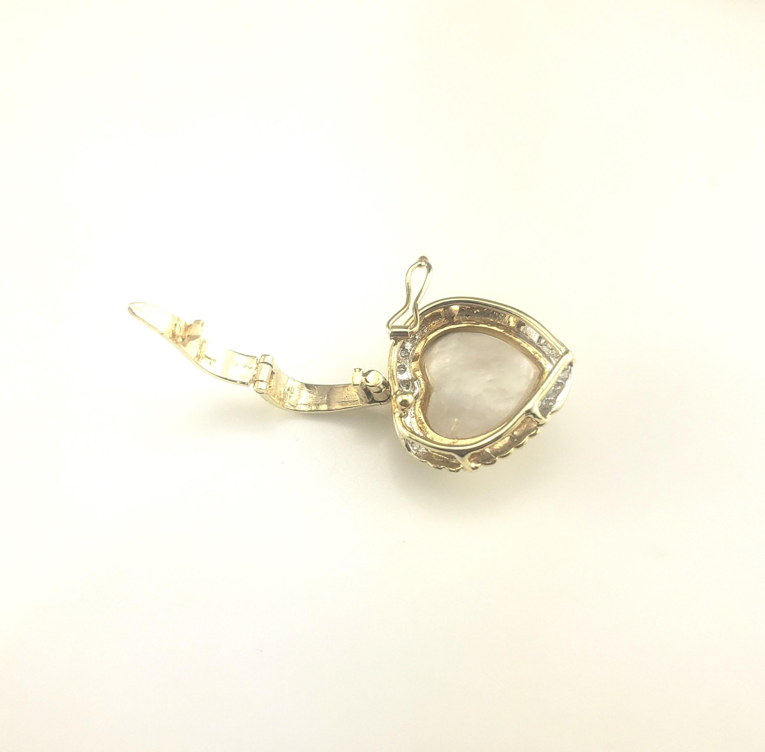 Women's 14 Karat Yellow Gold Pearl and Diamond Heart Pendant Enhancer #16801 For Sale