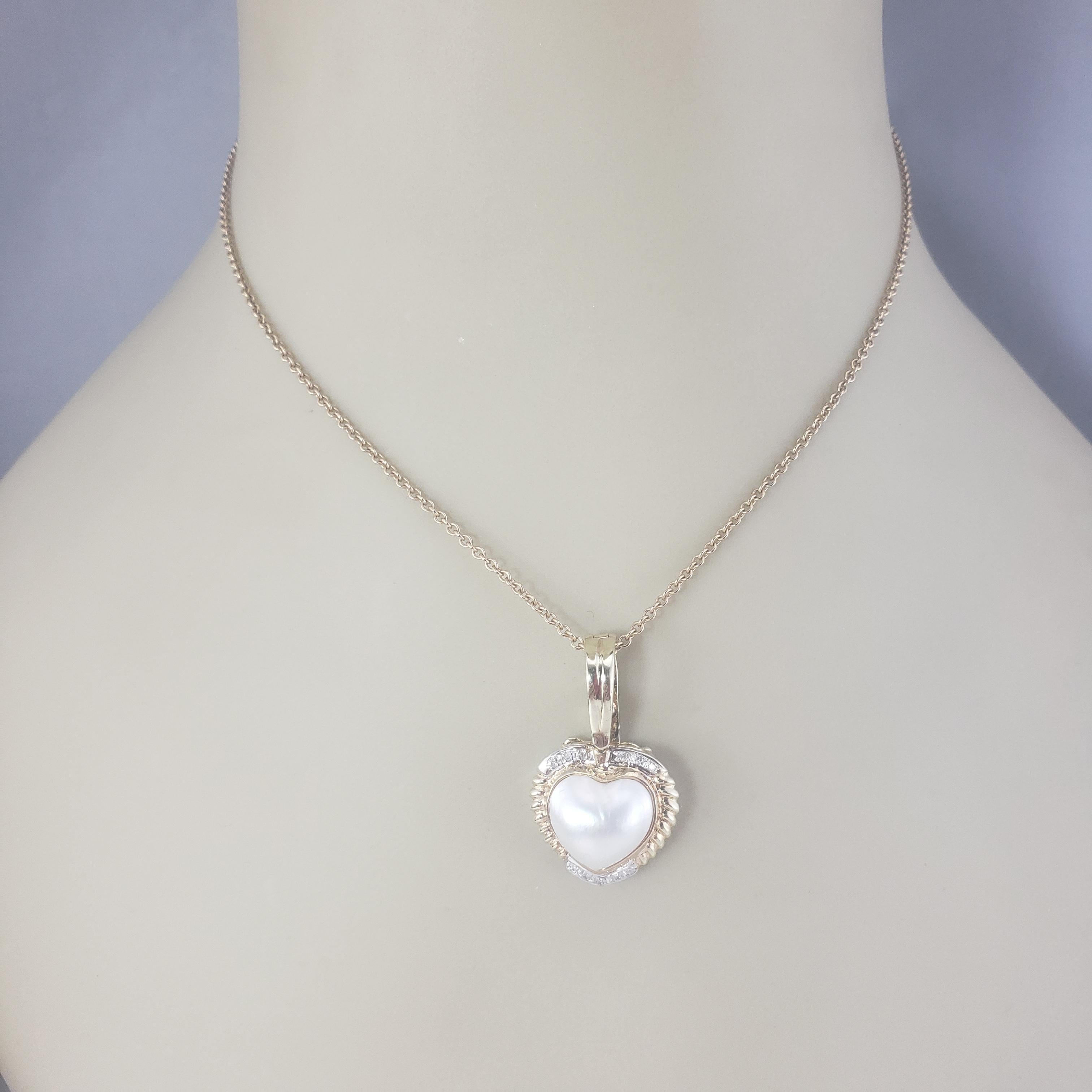 14 Karat Yellow Gold Pearl and Diamond Heart Pendant Enhancer #16801 For Sale 2