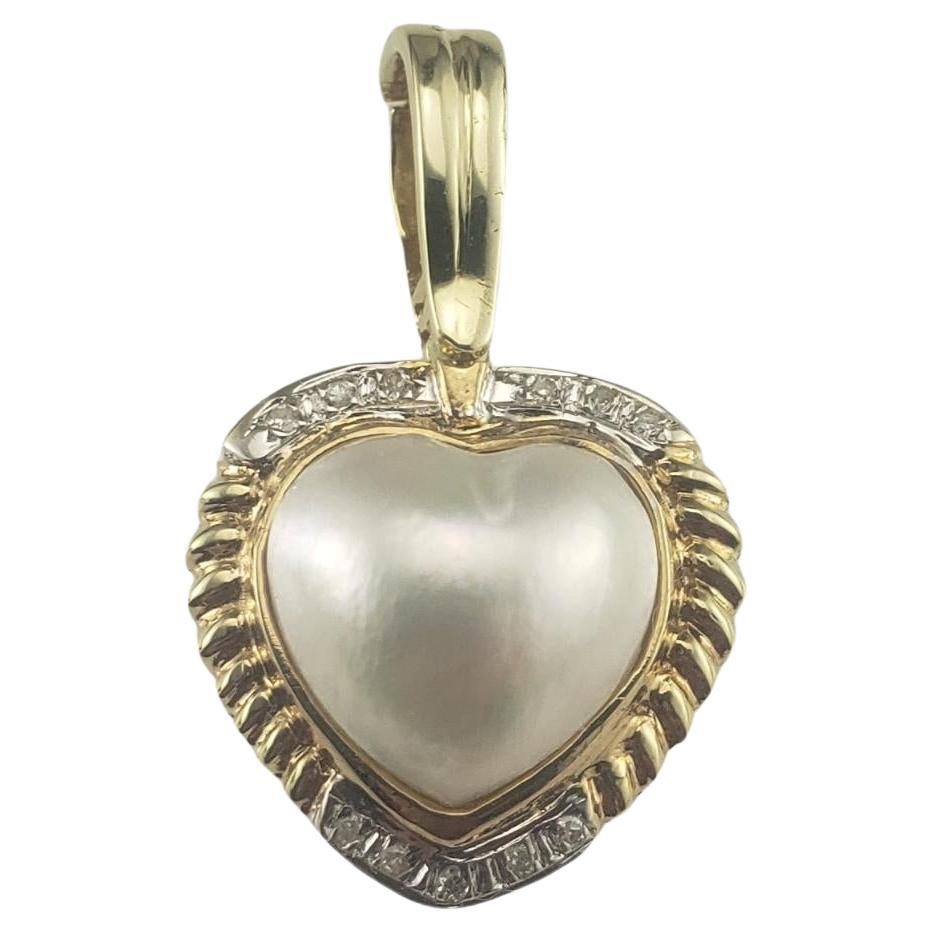 14 Karat Yellow Gold Pearl and Diamond Heart Pendant Enhancer #16801 For Sale