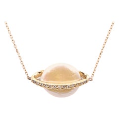 14 Karat Yellow Gold Pearl and Diamond Necklace