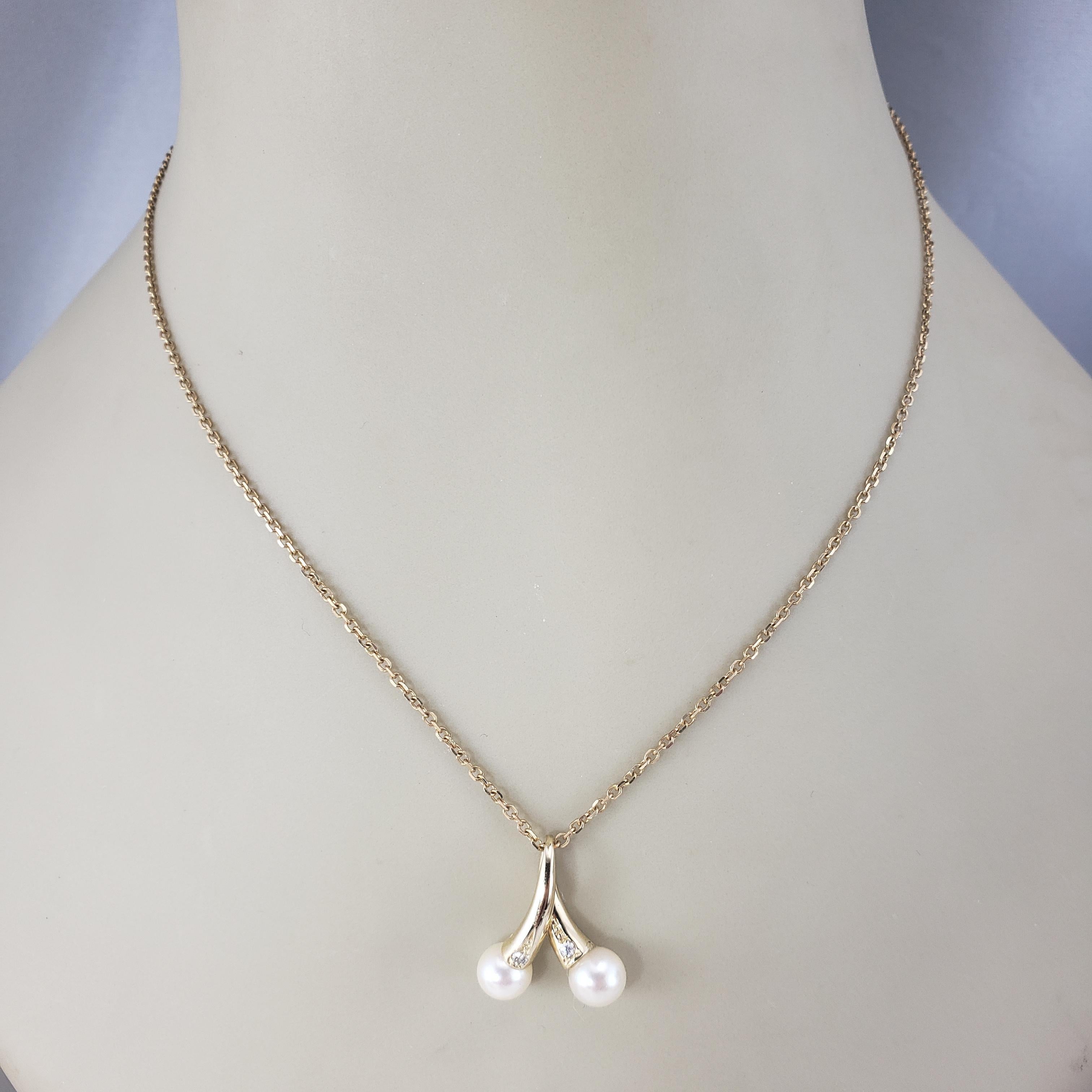 14 Karat Yellow Gold Pearl and Diamond Pendant #18661 For Sale 1