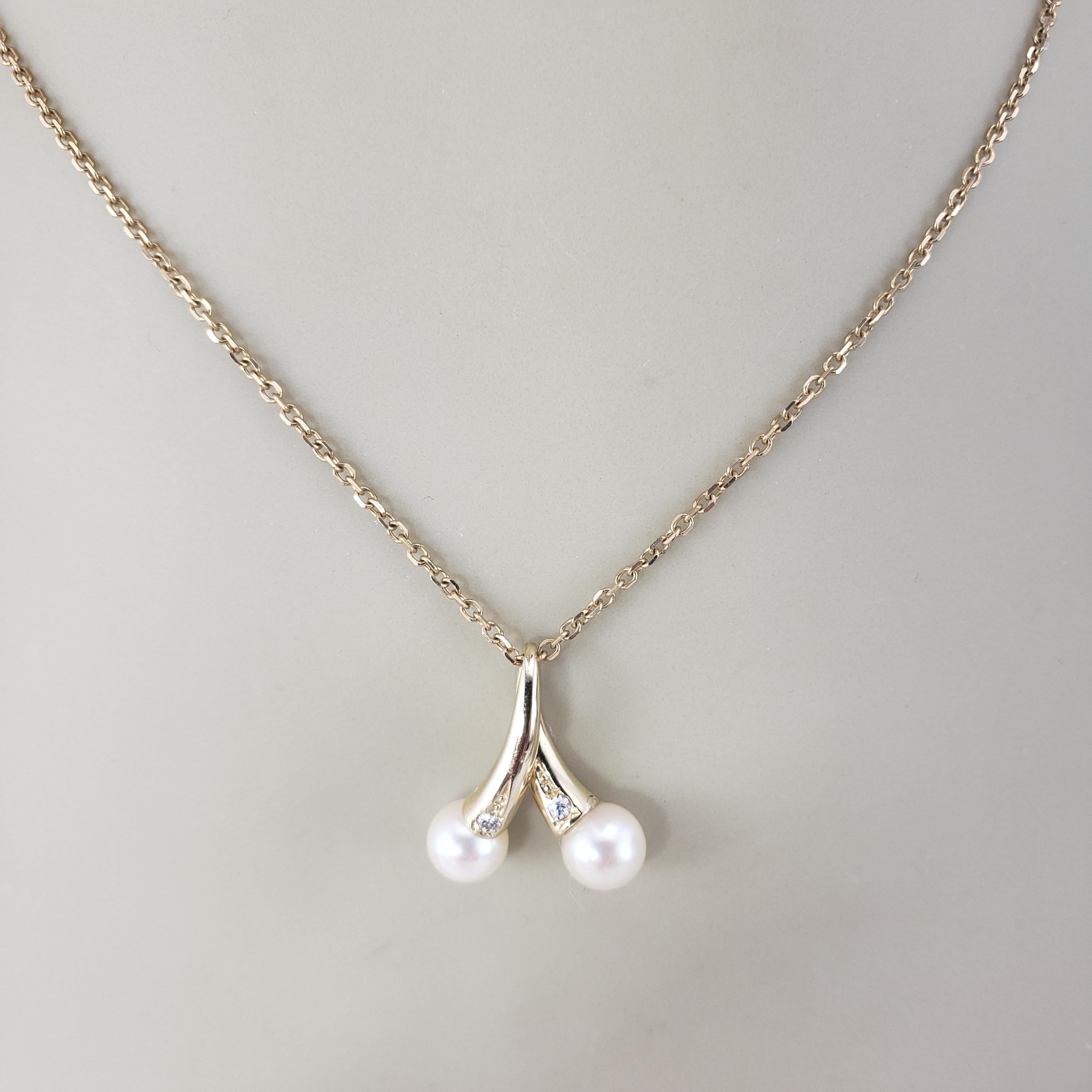 14 Karat Yellow Gold Pearl and Diamond Pendant #18661 For Sale 2