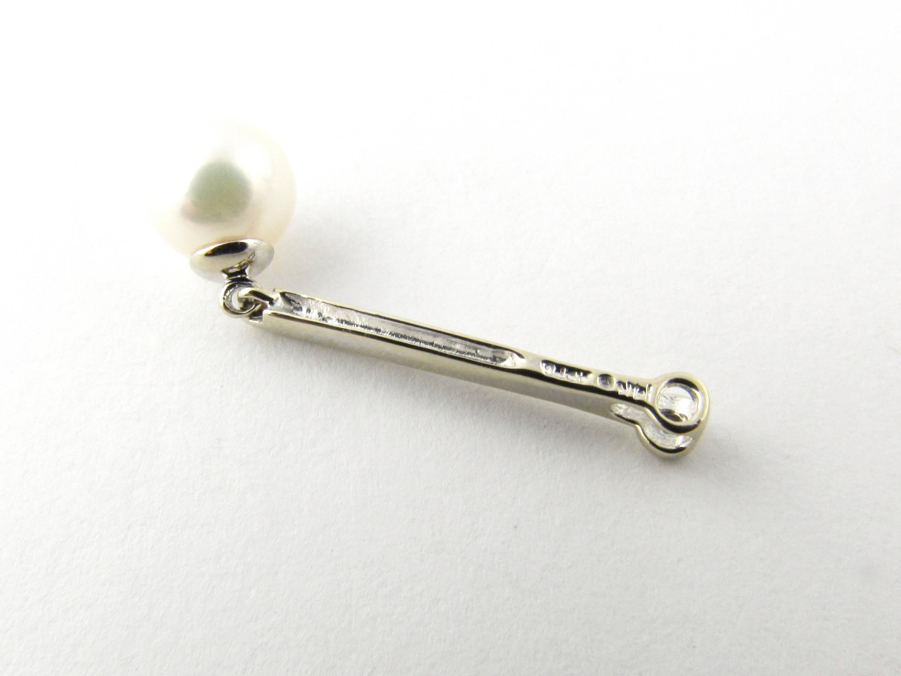 14 Karat Yellow Gold Pearl and Diamond Pendant For Sale 1