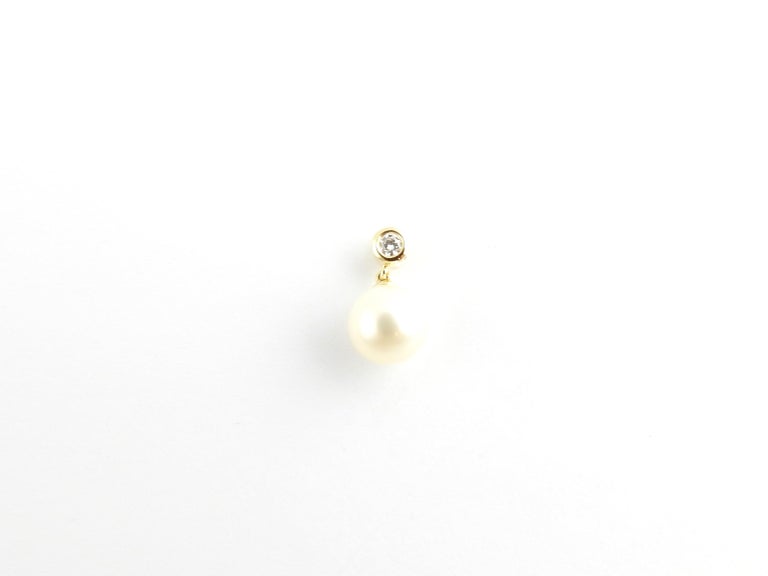 14 Karat Yellow Gold Pearl and Diamond Pendant at 1stDibs