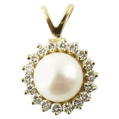 14 Karat Yellow Gold Pearl and Diamond Pendant