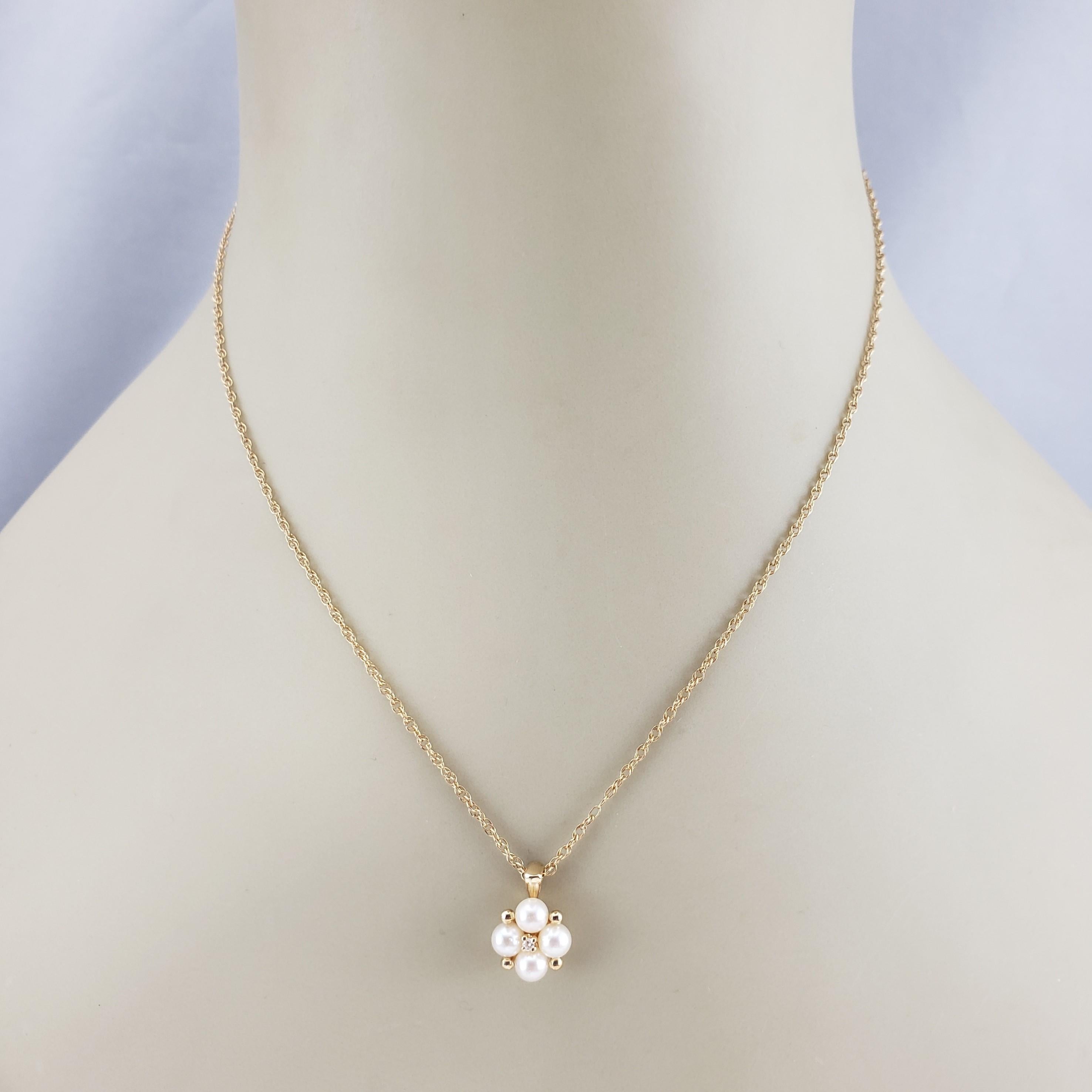 Women's 14 Karat Yellow Gold Pearl and Diamond Pendant Necklace #15120
