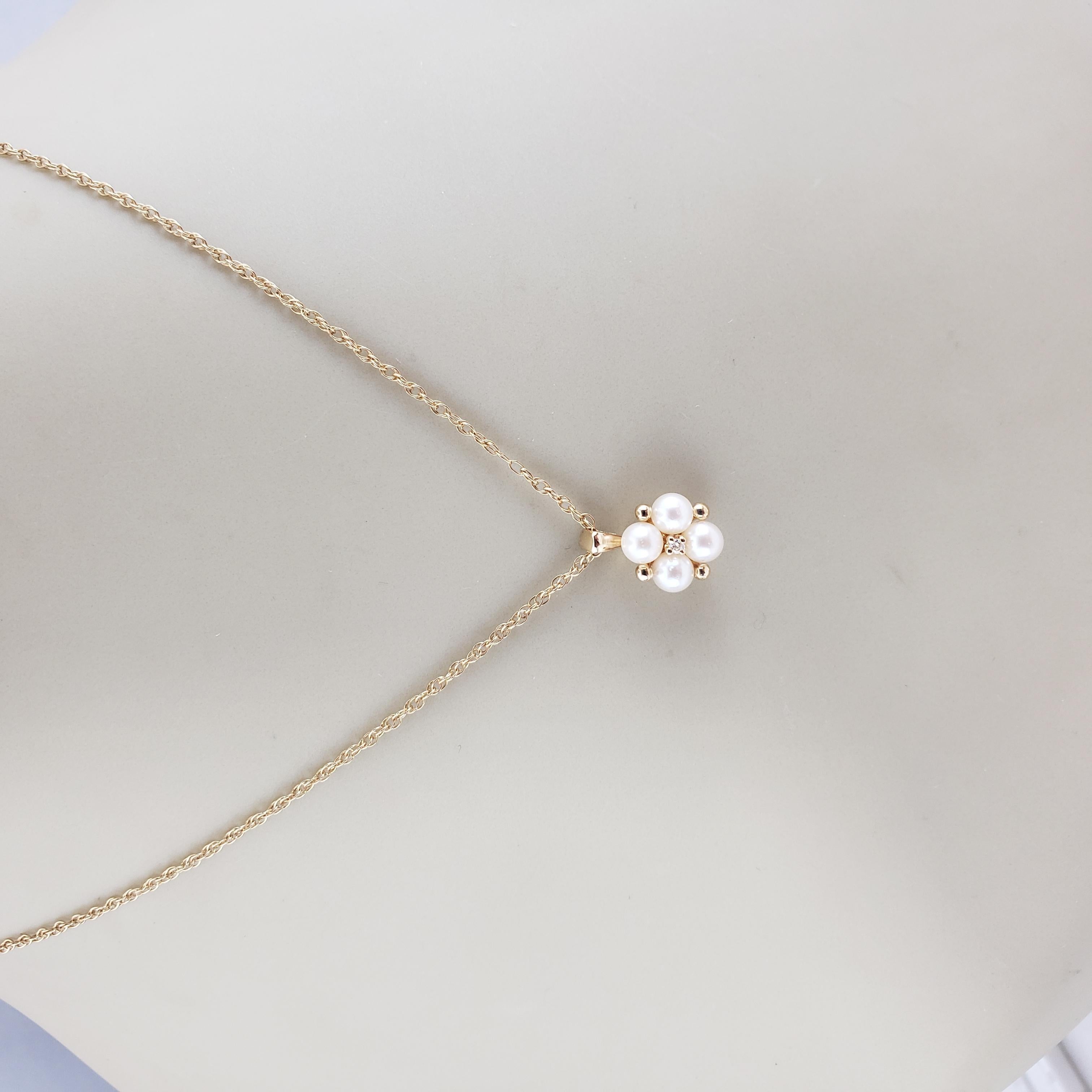 14 Karat Yellow Gold Pearl and Diamond Pendant Necklace #15120 1