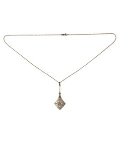 14 Karat Yellow Gold Pearl and Diamond Pendant Necklace #23940