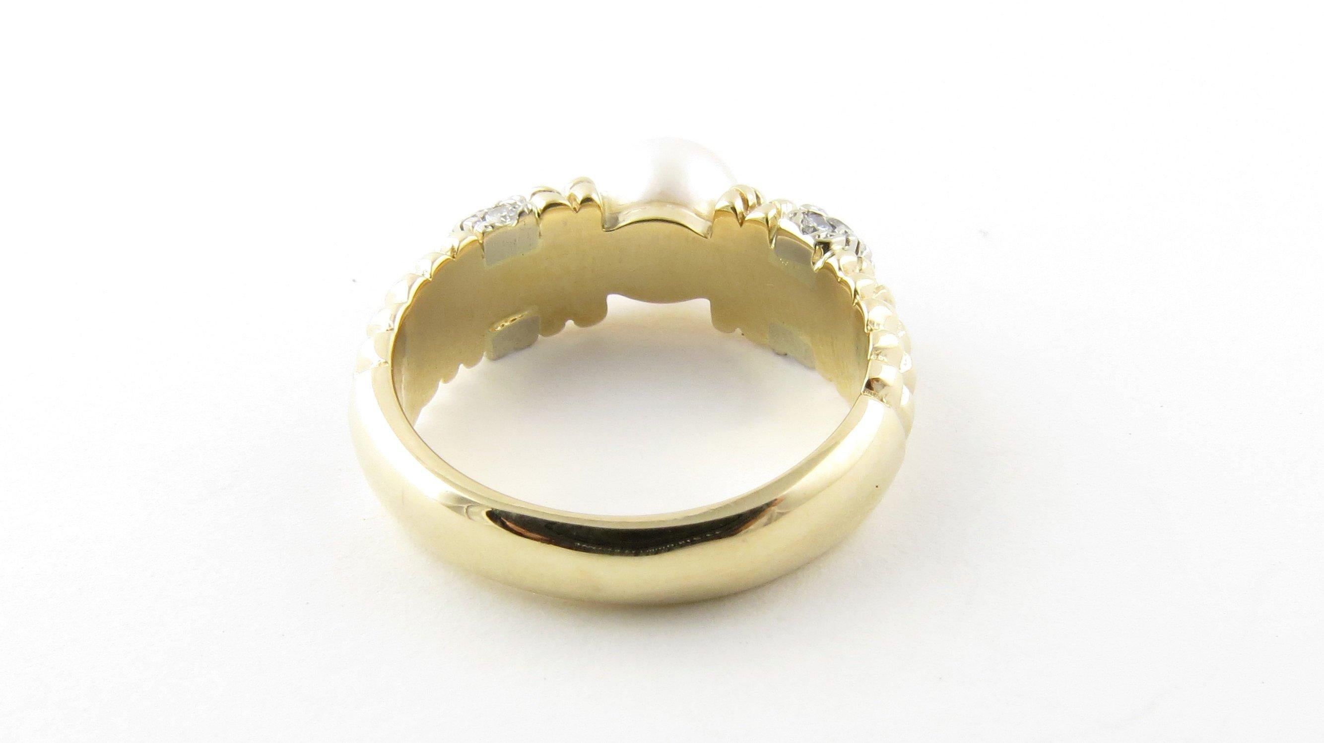 Round Cut 14 Karat Yellow Gold Pearl and Diamond Ring