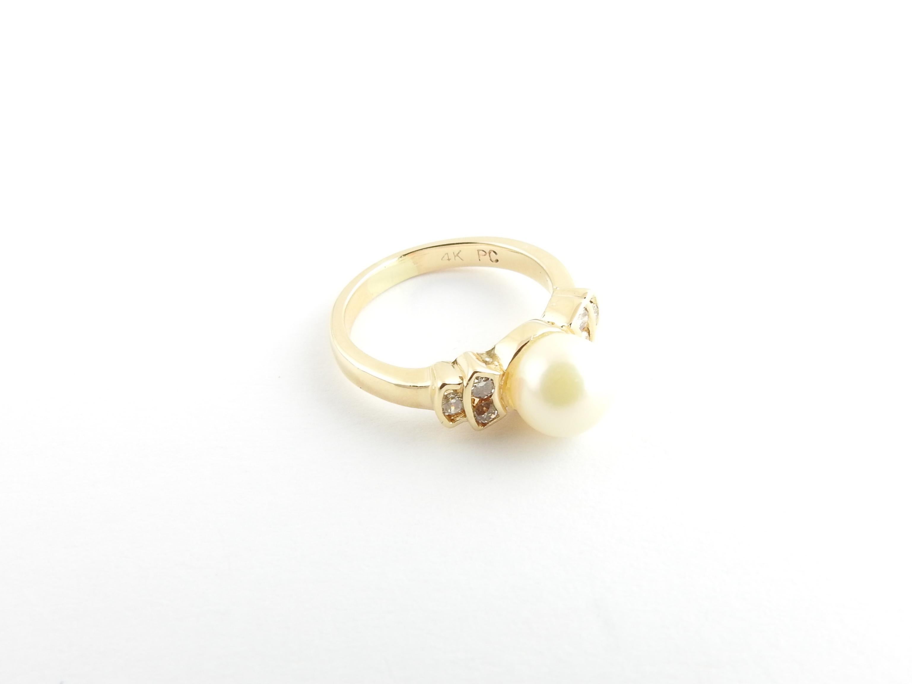 14 Karat Yellow Gold Pearl and Diamond Ring 1