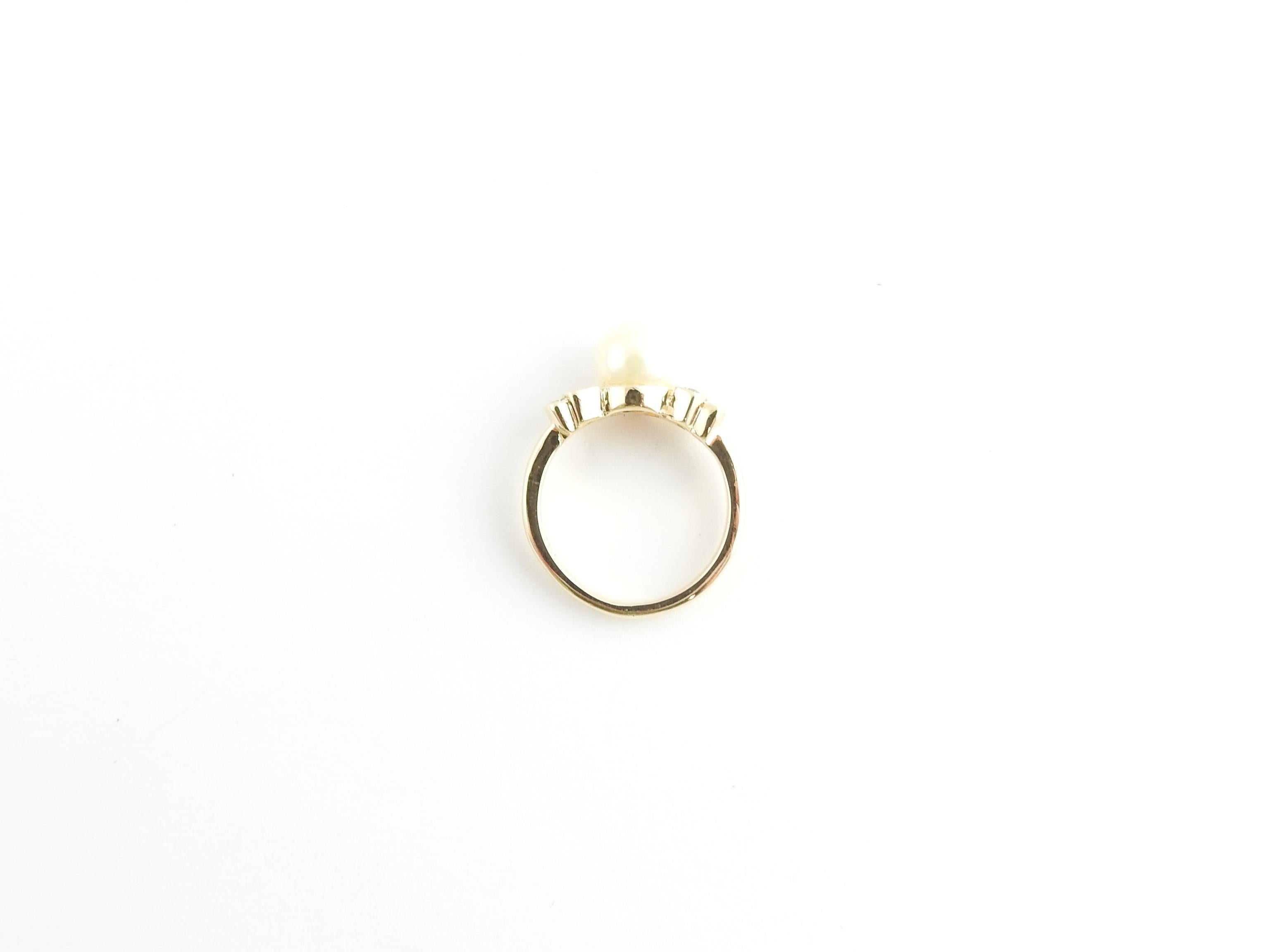 14 Karat Yellow Gold Pearl and Diamond Ring 2
