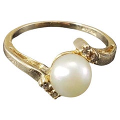 14 Karat Yellow Gold Pearl and Diamond Ring Size 5.5 #18954
