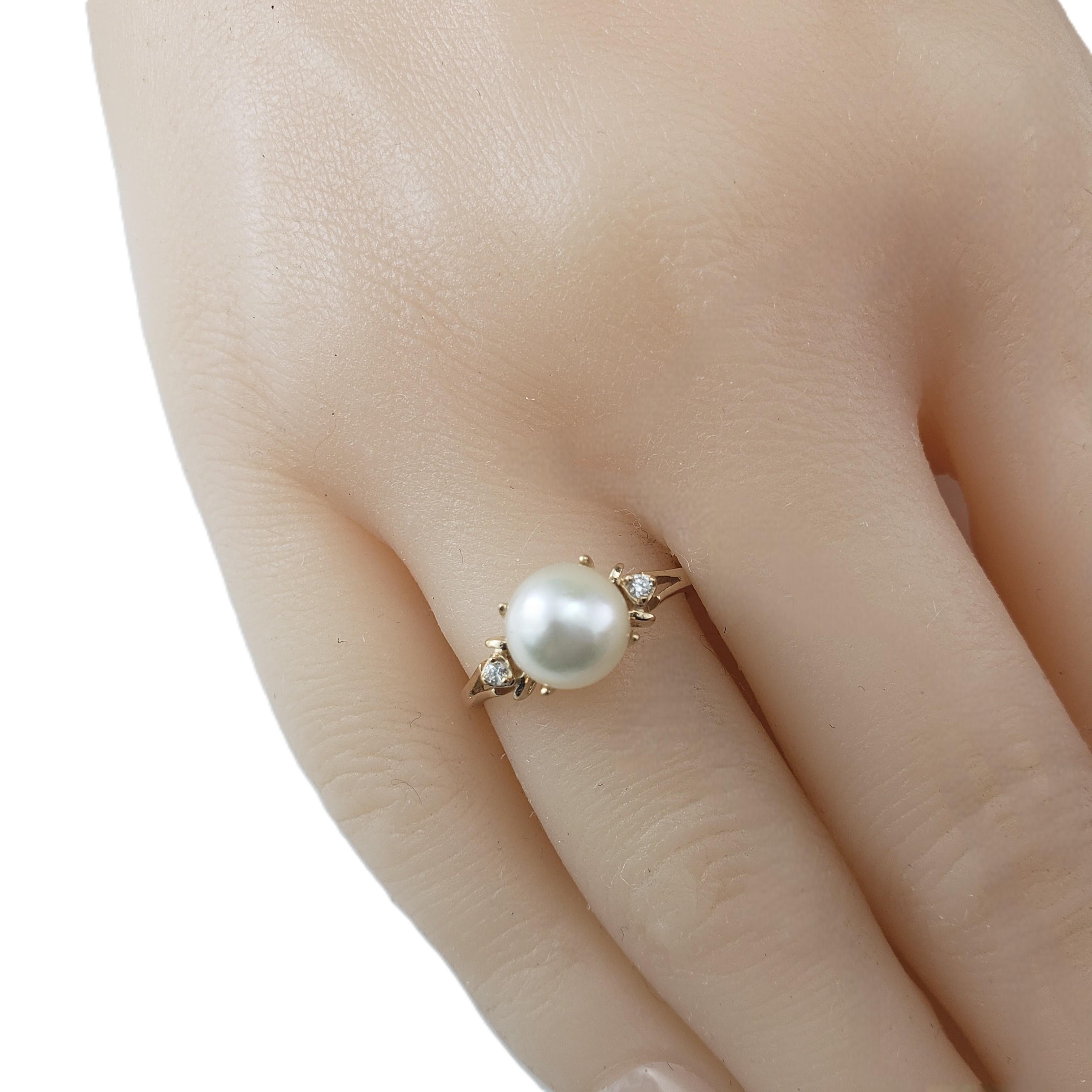 14 Karat Yellow Gold Pearl and Diamond Ring Size 5.75 #21389 For Sale 2
