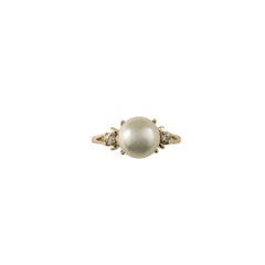 14 Karat Gelbgold Perlen- und Diamantring Größe 5,75 #21389