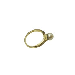 14 Karat Yellow Gold Pearl and Diamond Ring