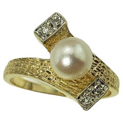 Vintage 14 Karat Yellow Gold Pearl and Diamond Ring