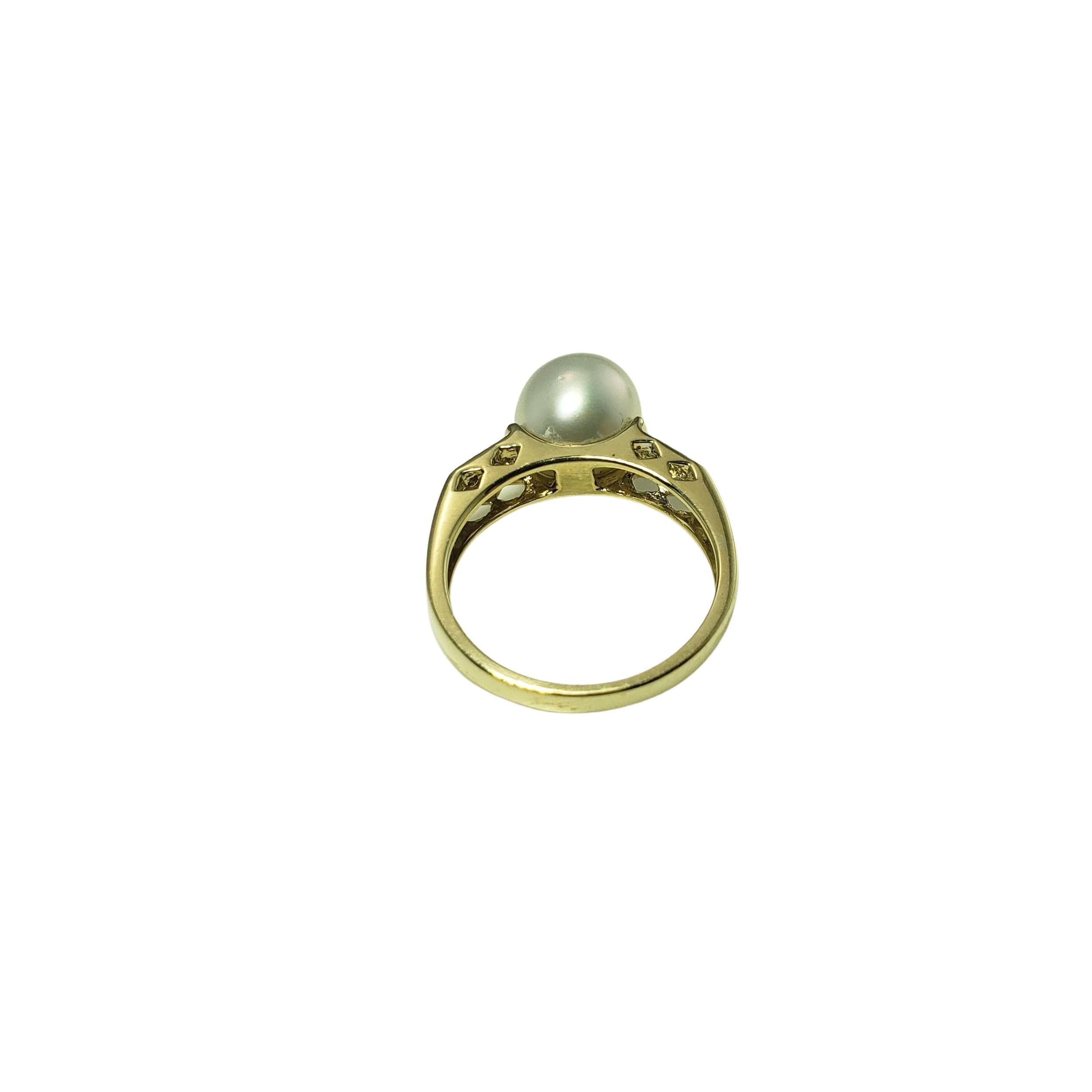 Women's 14 Karat Yellow Gold Pearl and Diamond Ring For Sale