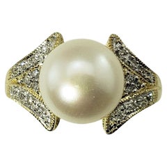 14 Karat Yellow Gold Pearl and Diamond Ring