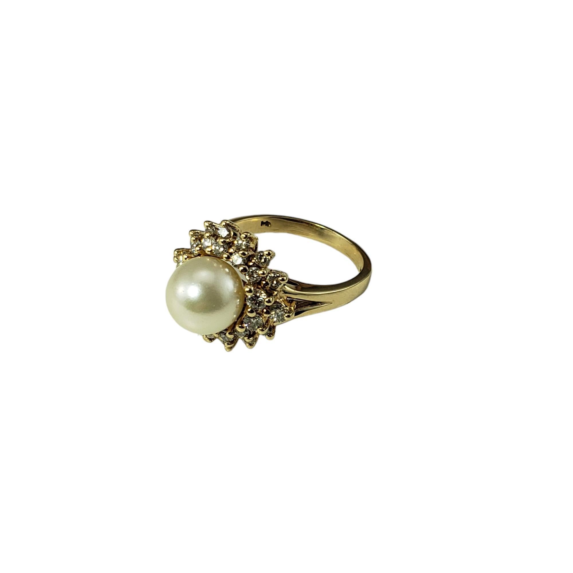 Women's 14 Karat Yellow Gold Pearl and Diamond Ring Size 7.5 #16651 For Sale