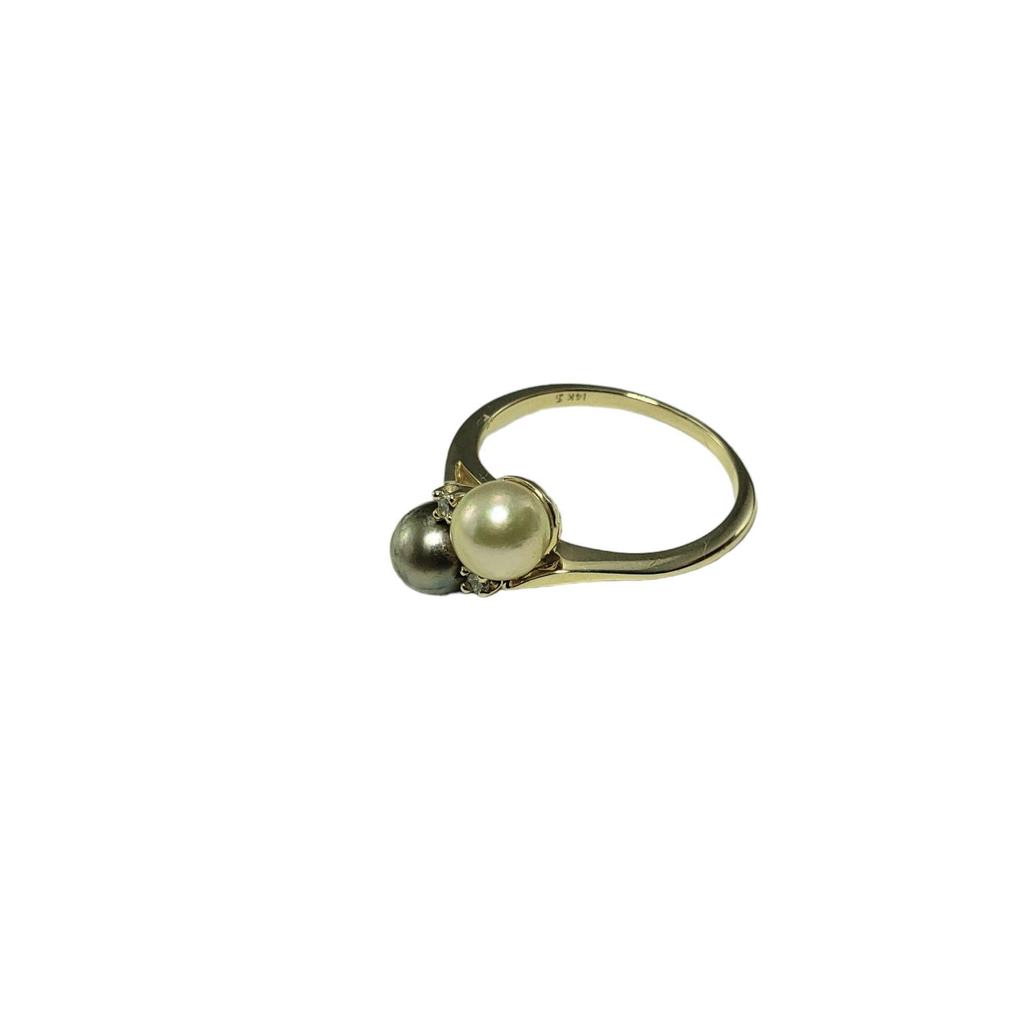 14 Karat Gelbgold Perlen- und Diamantring Größe 8 #15086 (Brillantschliff) im Angebot