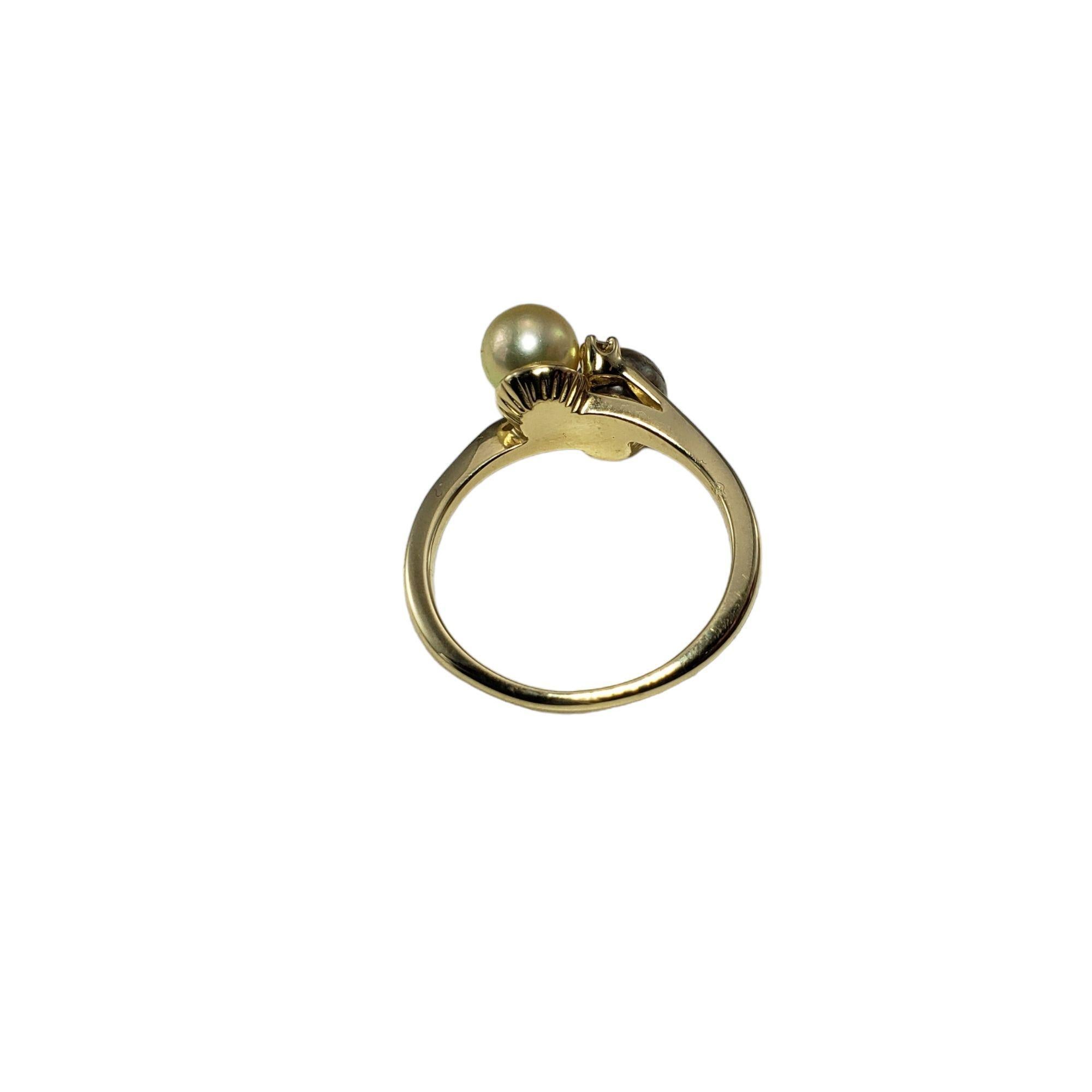 14 Karat Gelbgold Perlen- und Diamantring Größe 8 #15086 im Zustand „Gut“ im Angebot in Washington Depot, CT