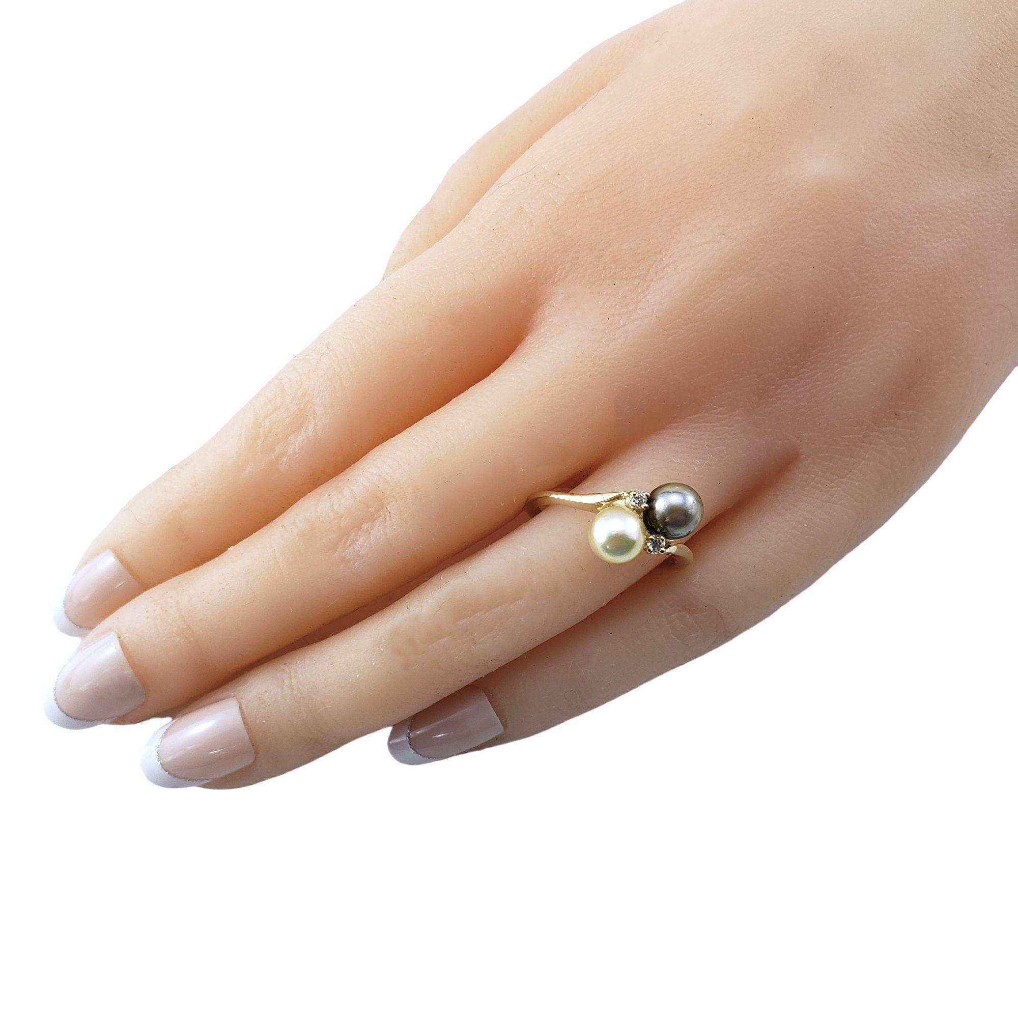 14 Karat Yellow Gold Pearl and Diamond Ring Size 8 #15086 For Sale 1