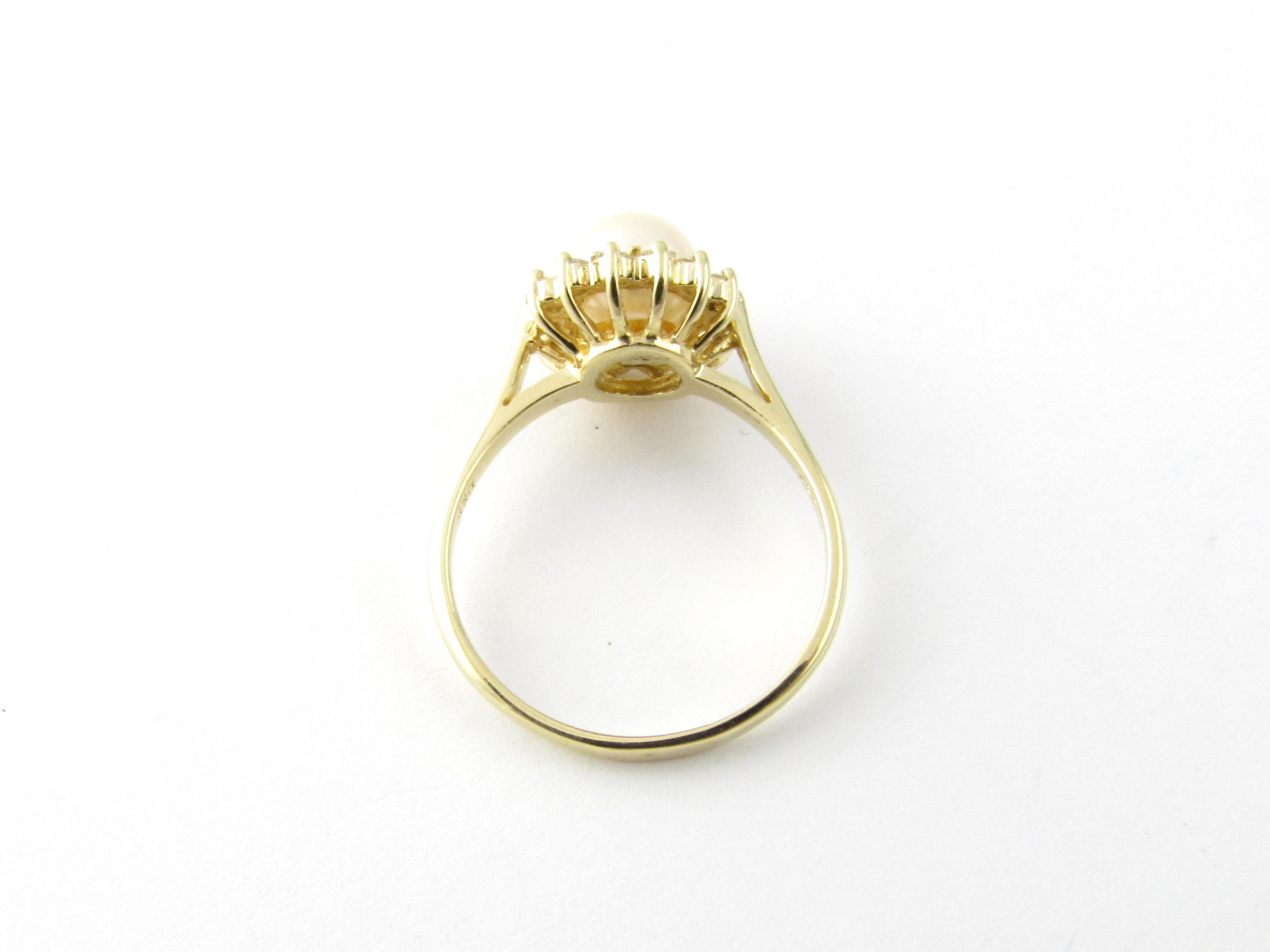 Brilliant Cut 14 Karat Yellow Gold Pearl and Diamond Ring 